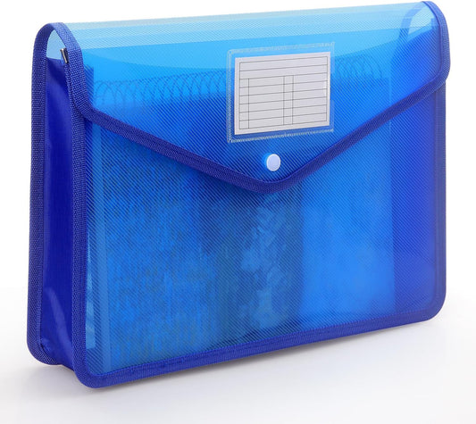 Plastic Expanding File Folder, Transparent envelopes with Snap Closure, No Dividers, Large Capacity, Fit Letter/A4 Size (Blue)