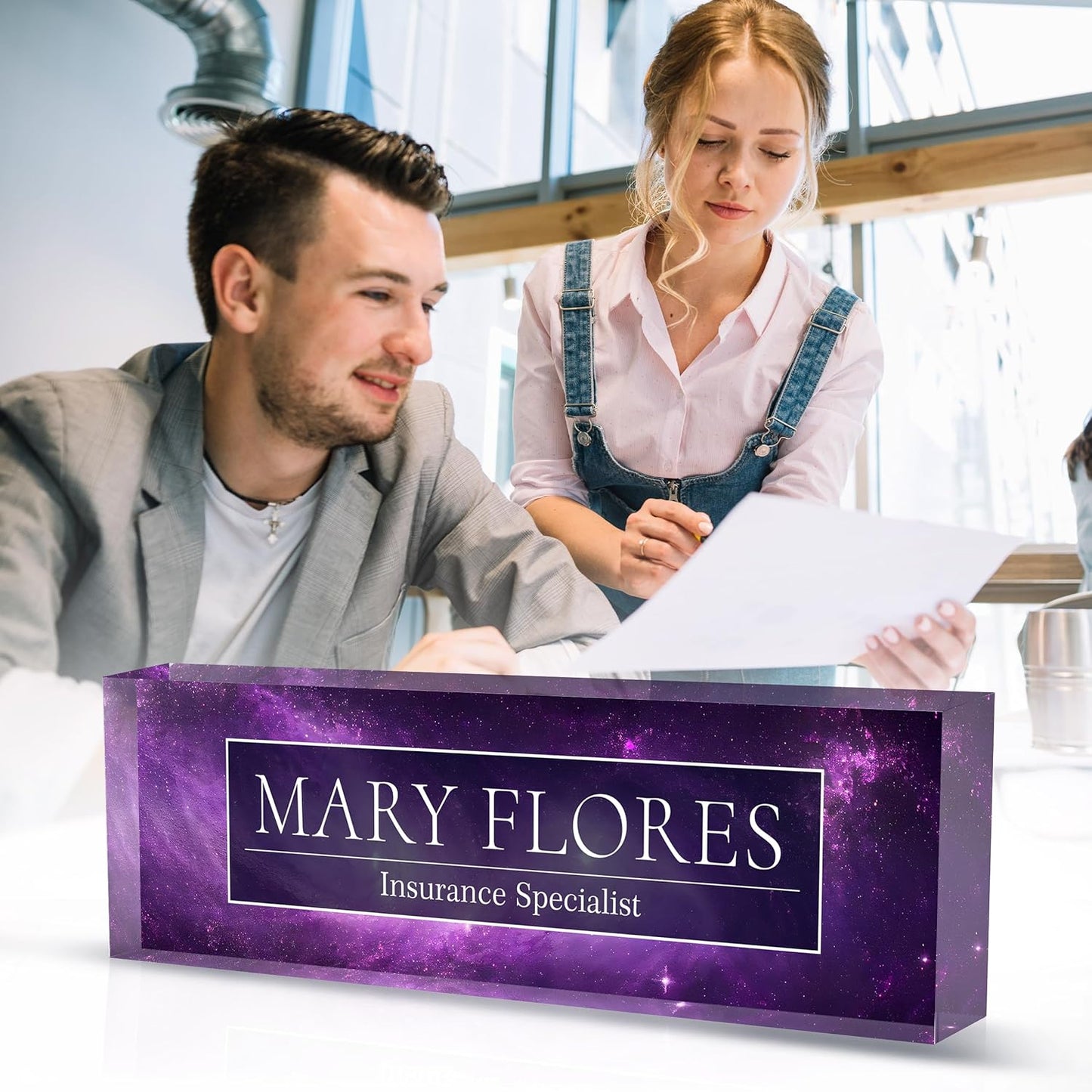 Office Desk Name Plate Personalized, Custom Name Plates for Desks, Name Plate Personalized for Office, Employee Appreciation Gifts (Galaxy 2)