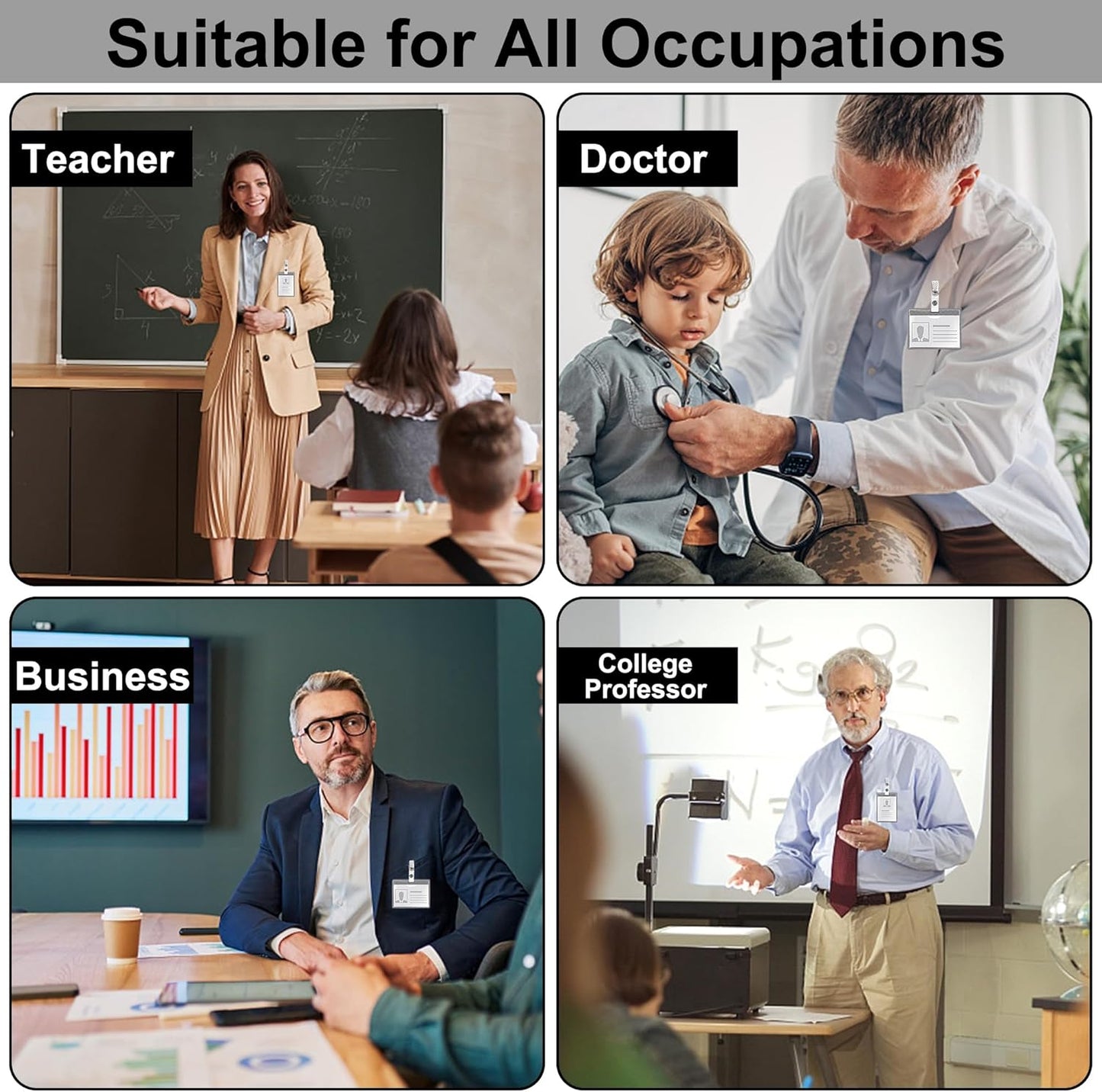 Happy Trees 400 Pcs Metal Badge Clips with Clear PVC Straps, ID Holder Clip for Badge Holders, Name Tags, ID Cards, Work Badges