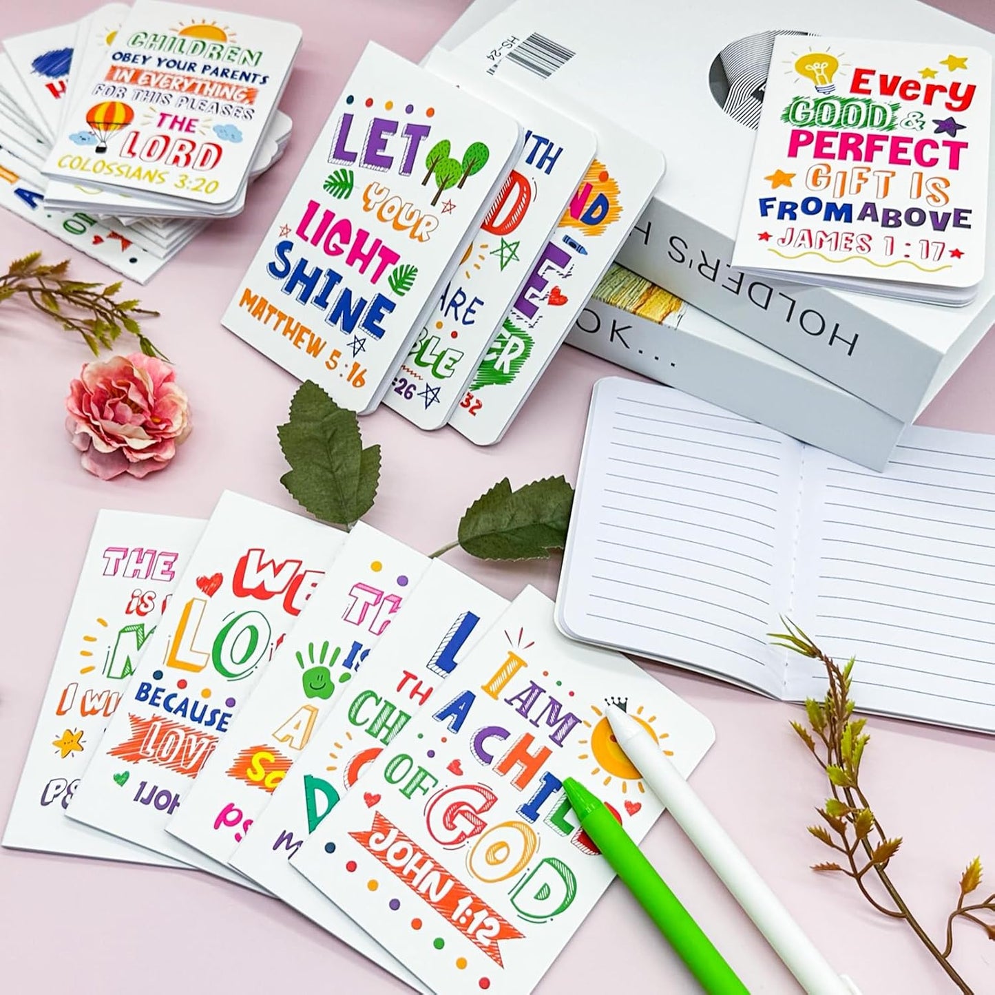 24Pcs Bible Verse Notepads,Mini Religious Pocket Notebooks Motivational Christian Small Inspirational Notepads Journals Gift Bulk Prizes for Kids Teacher School Home Travel Supplies (Bible White)