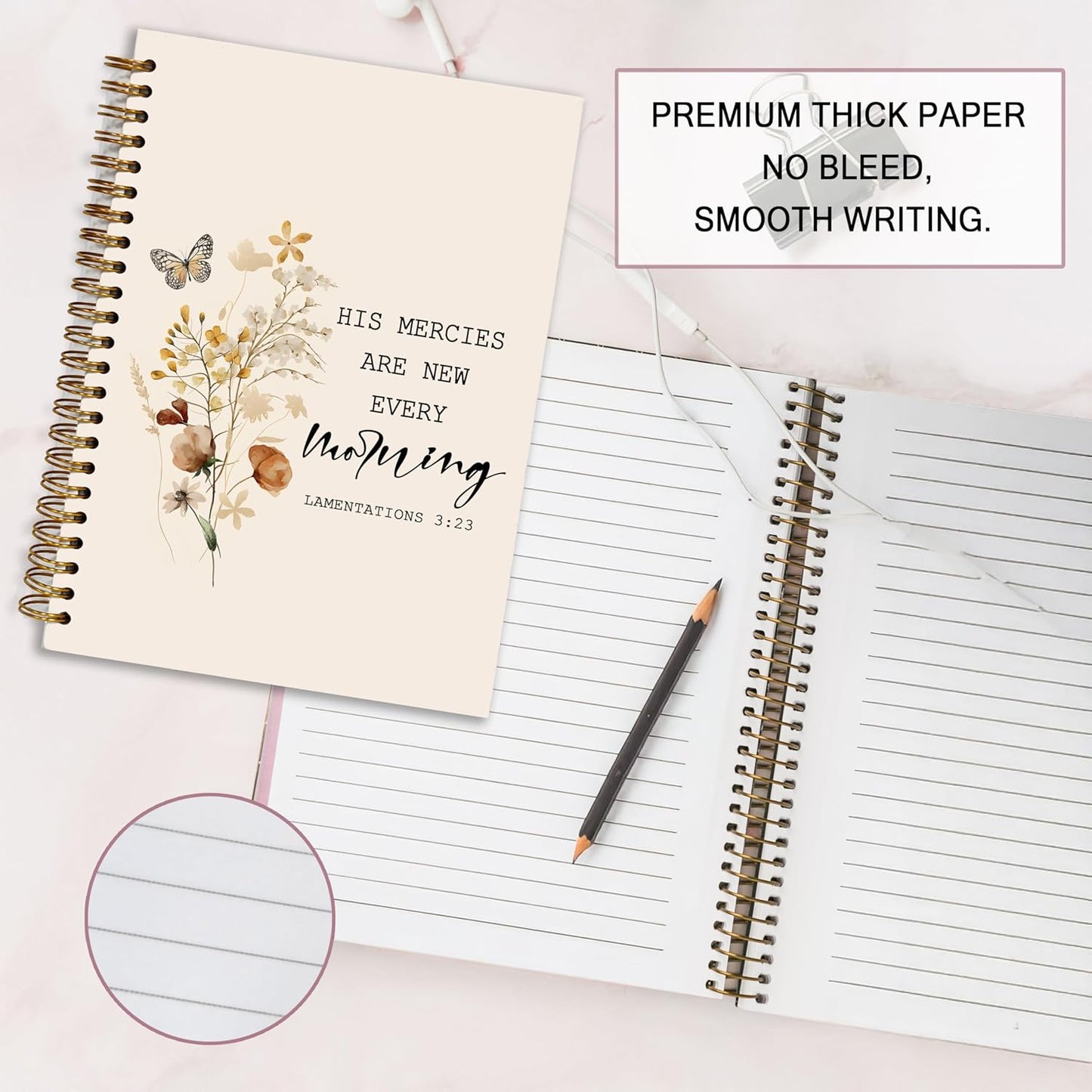 YOU FOUND ME Bible Journal, A5 Spiral Christian Journal with Floral Notebook, HIS MERCIES ARE NEW EVERY MORNING, Bible Verse Gifts for Women Birthday Christmas, Sunday School, Office Supplies