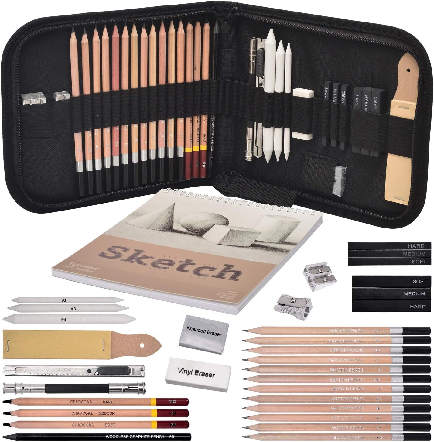 Sketching Drawing Pencil Set,33pcs Professional Charcoal Pencils Artist Kit with Sketch Book,Art Set Supplies for Teens,Kids Adults,Artists,Beginners(33pcs)