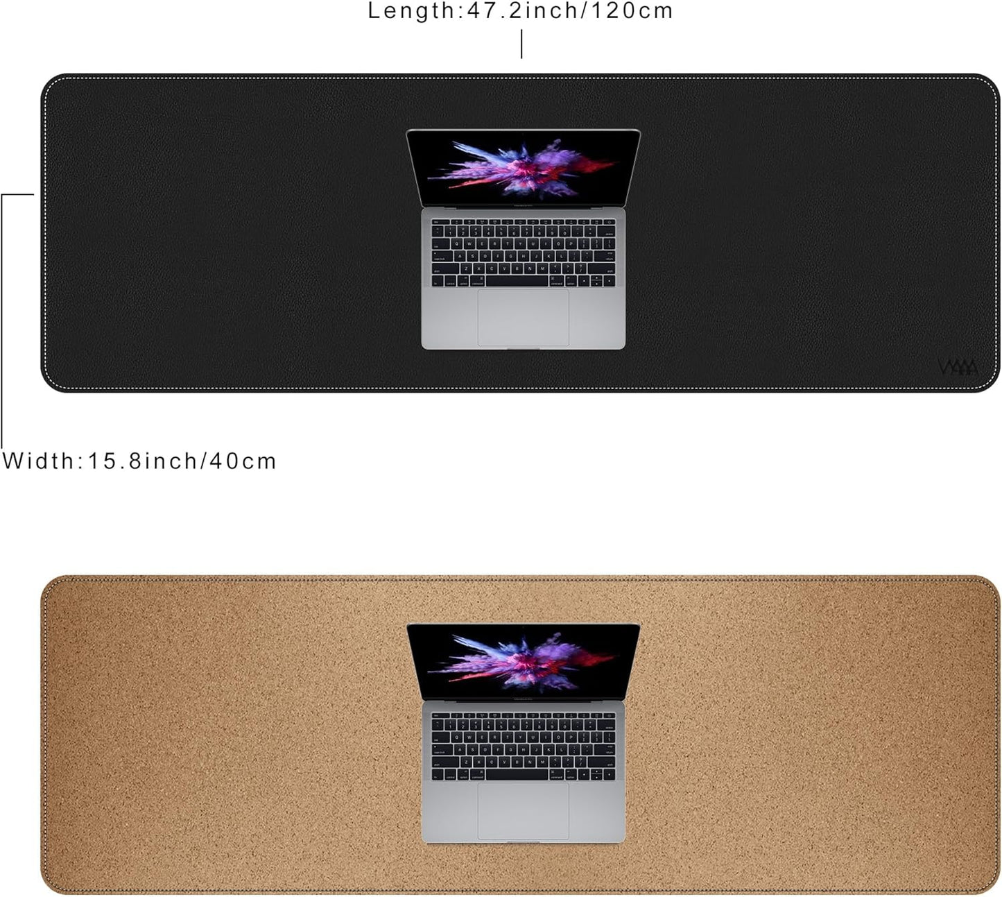 Vyaaa Cork & Leather Desk Mat, 47.2" x 15.7" Dual Sided Leather Desk Pad, Large Mouse Pad ，Waterproof Extra Large Desk Mat, Desk Mats on top of Desks for Home or Office (Black)