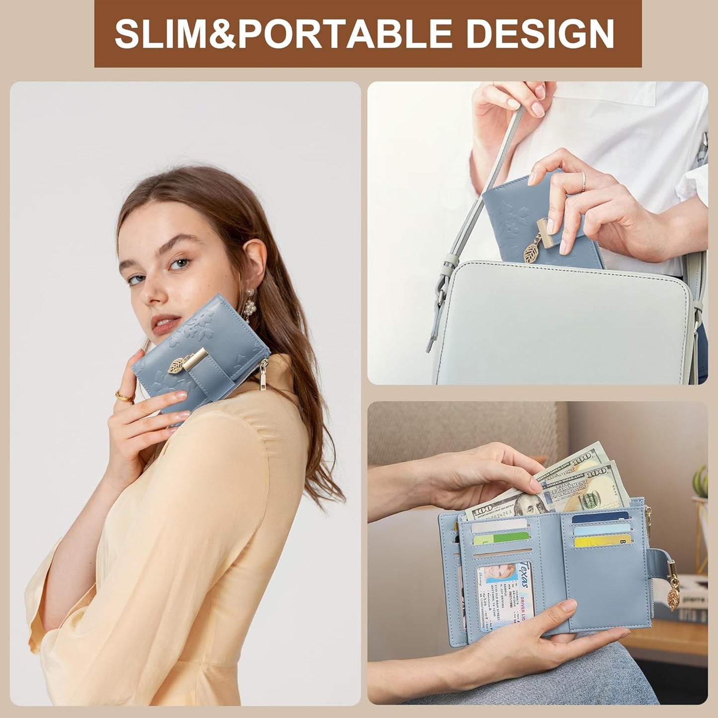 Small Wallet Women RFID Blocking Leather Bifold Wallet Credit Card Holder for Women Ladies Compact Wallet Mini Purse With Zipper Pocket