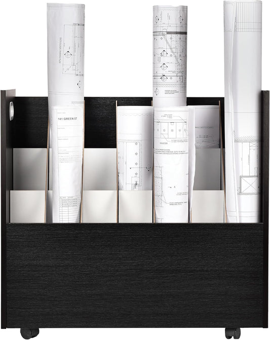 Adir Blue Print Storage Organizer - Mobile Roll File Cart, Construction Plan Holders, Blueprint Cabinet with Wheels, Roll Files Storage for Office and Home (21 Slots, Black)