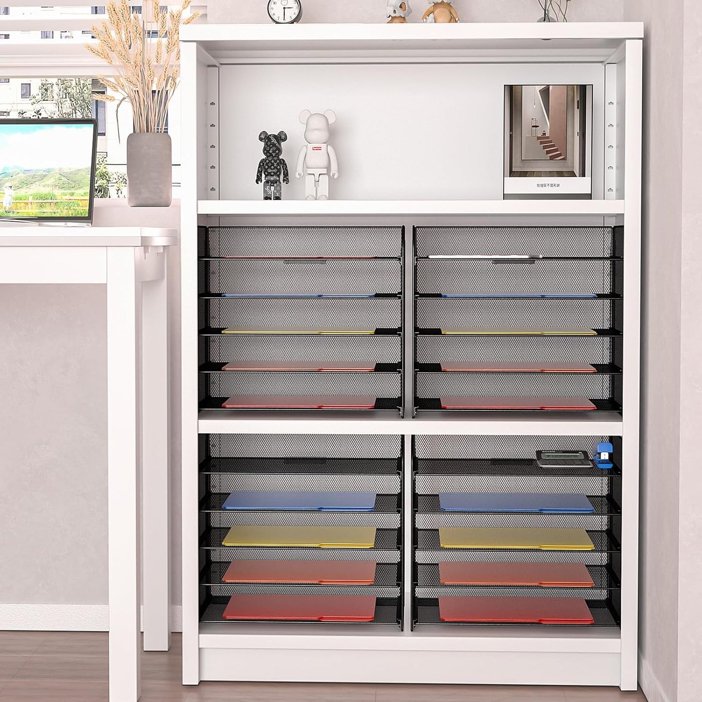 2 Pack Legal/A4/Letter Size Desk Paper Organizer Desktop File Organizer Document Sorter, 5 Tier Mesh Letter Tray File Folder Holder Office Accessories Organization