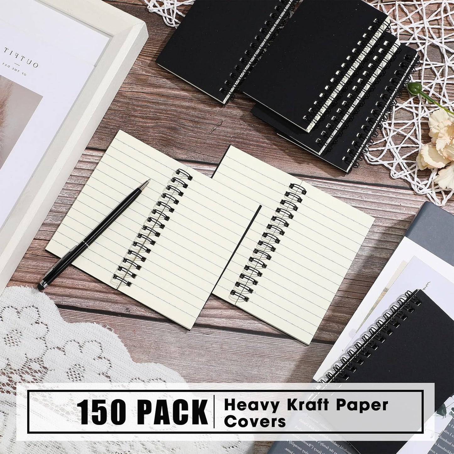 Jutom 150 Pcs Small Spiral Notebooks Memo Pads 3x5 Bulk Small Pocket Notebooks Mini Notepads with Lined Pages Mini Journals for Office Back to School Work Writing Supplies, 120 Pages (Black)