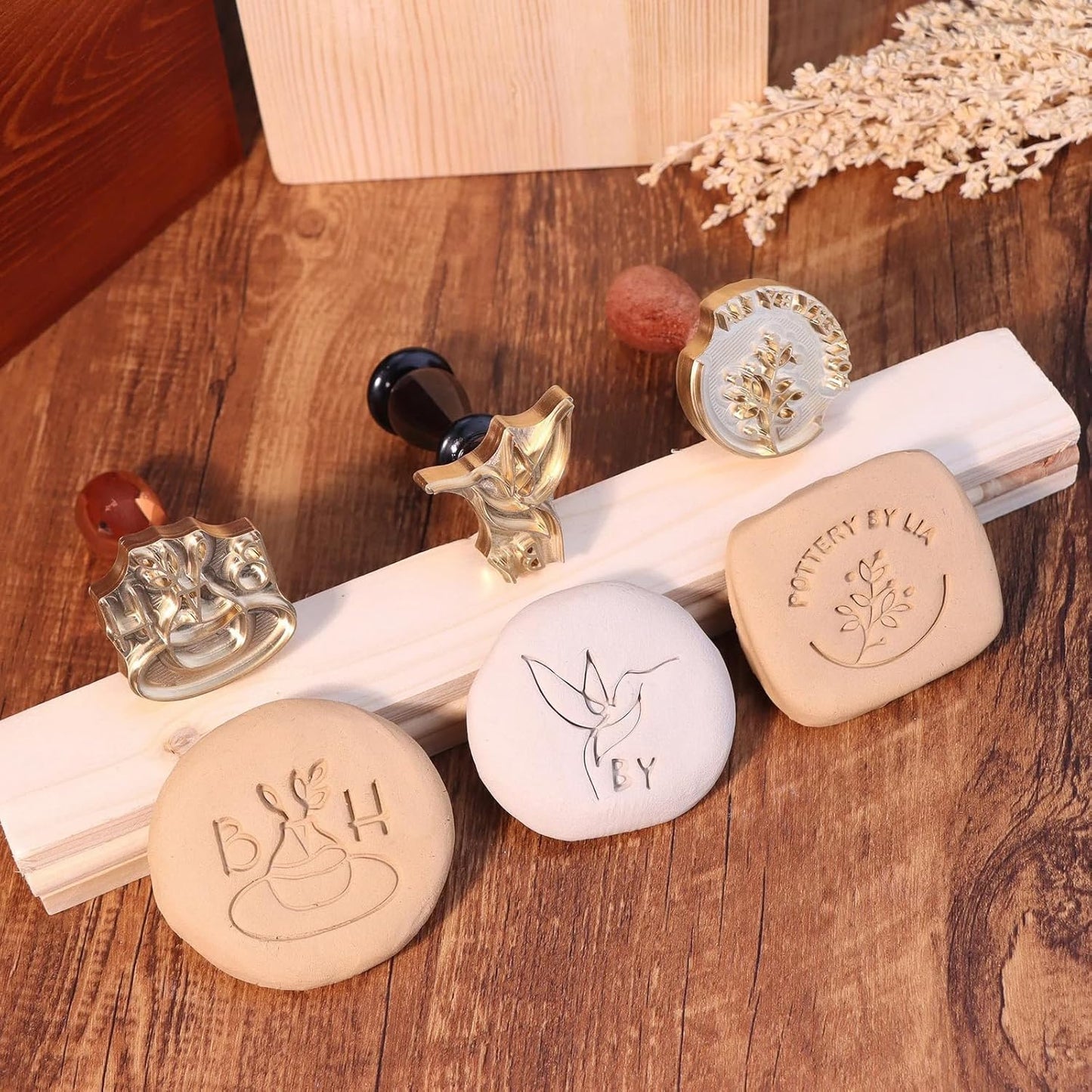 KAINSY Custom Pottery Stamp, Personalized Clay Stamp with Own Design, Create Unique Imprints in Pottery, Handcrafted Potter's Gift, Polymer Clay Tools (3 inch)