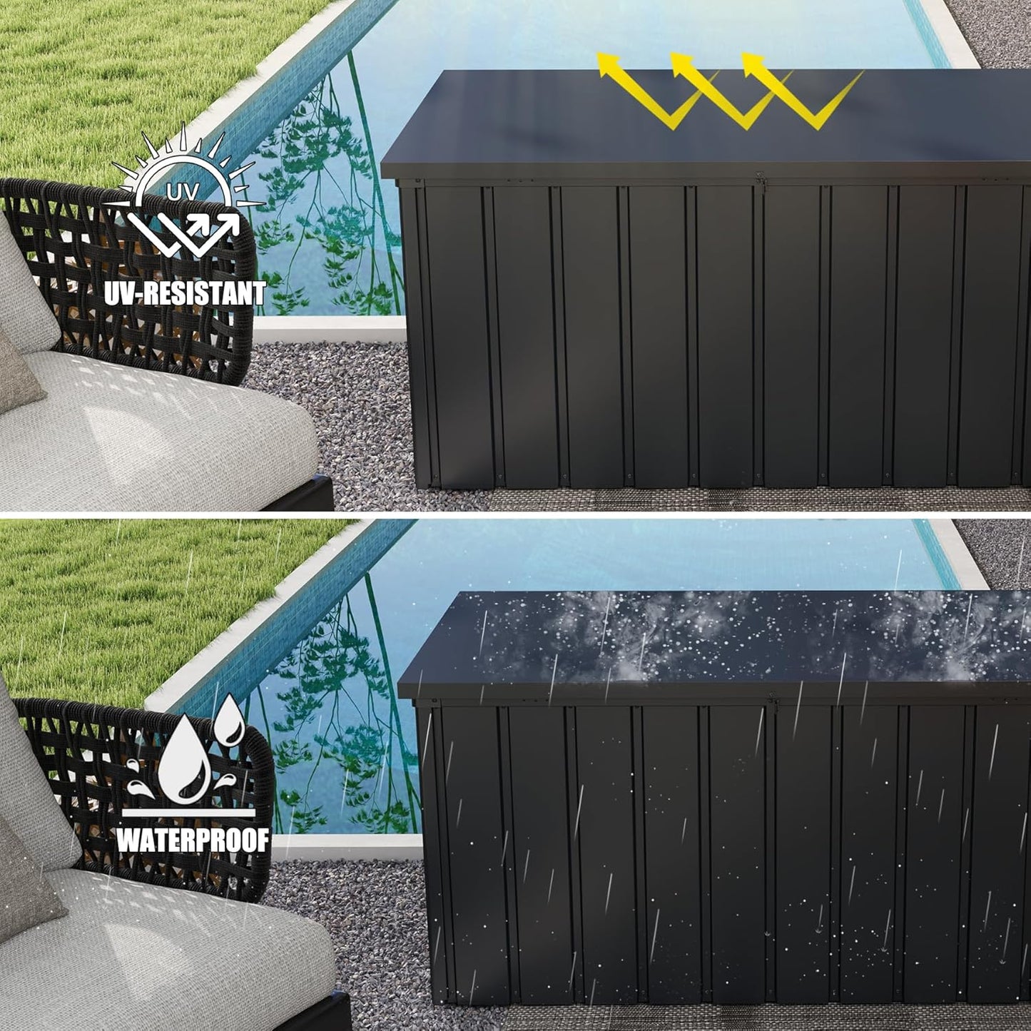 Domi Deck Box 200 Gallon, Waterproof Lockable Steel Outdoor Storage Container for Outside Cushions, Garden Tools and Pools Equipment(Gray)