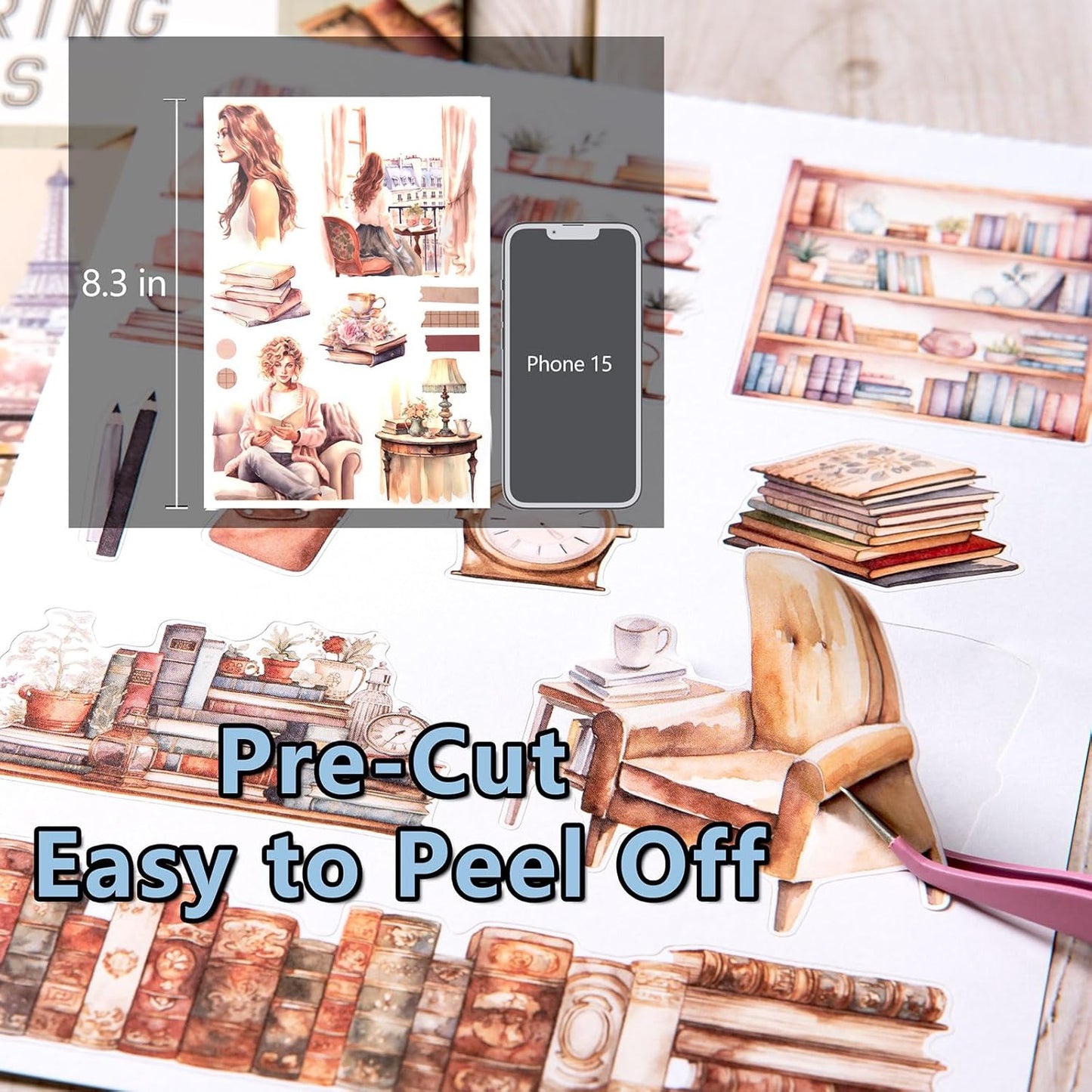 YagCu Journaling Sticker Book, Reading and Writing Scrapbook Stickers, Junk Journal Supplies, Pre-Cut Aesthetic Scrapbooking for Women, Collage Decorative Ephemera Bullet Planner DIY Arts