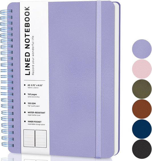 Lined Spiral Journal Notebook, B5 Hardcover Leather Notebook for Work, 7.8''×10'', 100GSM Thick Paper Spiral Bound Journaling Notebooks for Women & Men Office School Note Taking Business, Purple