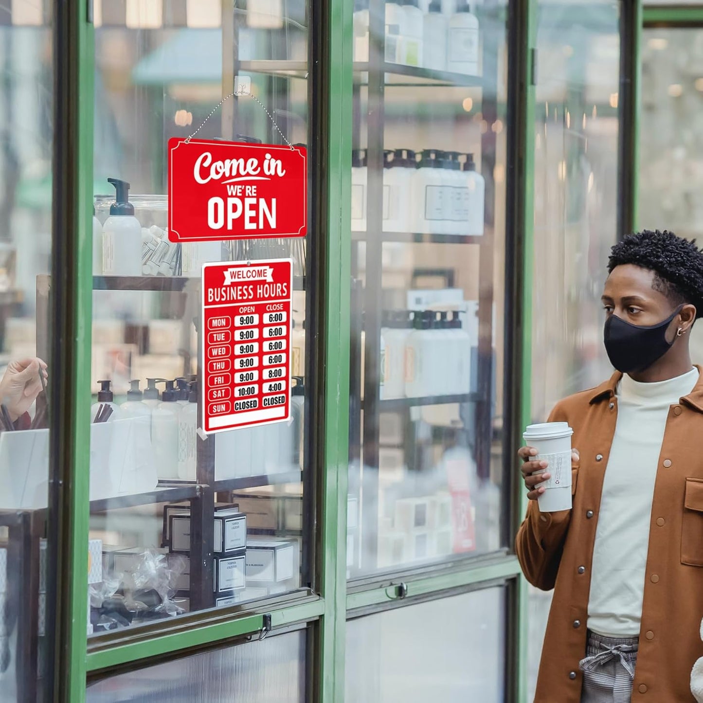 Open Closed Signs Business Hours Sign Set for Window Door Open Signs for Business Hour Closed Open Flip Sign Store Resturant Bar Red