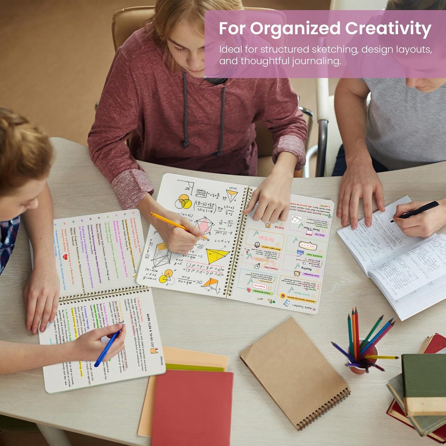 Taja Spiral Graph Notebook, 8.5"x11" Notebooks for Work, Large A4 Journal for Women & Men, Grid Notebook, Journaling Notebook for Writing, Plastic Cover Spiral Journal, Purple