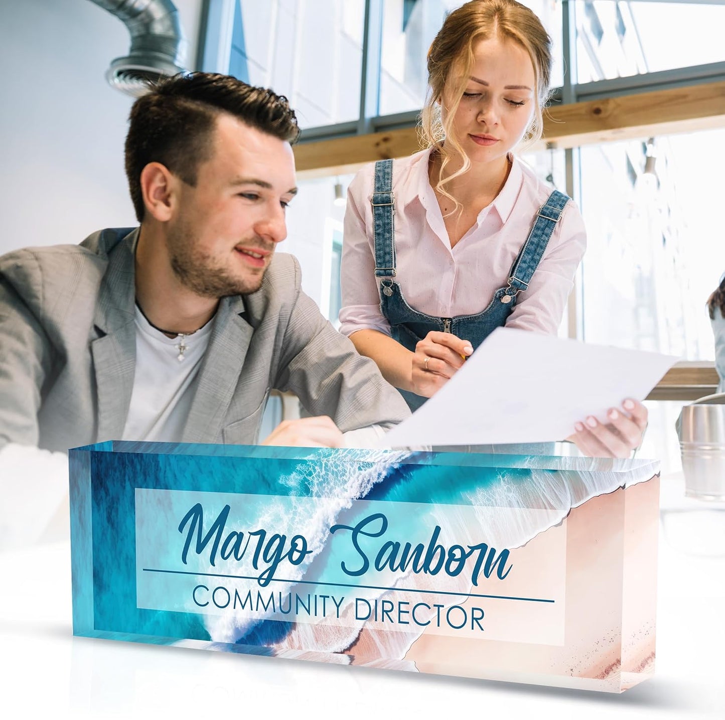 Custom Name Plate for Desk, Desk Name Plate Personalized Office Desk Decor for Women and Men, Employee Appreciation Gifts Office Gifts for Boss, Manager, Teacher, Nurse (Beach Walk)