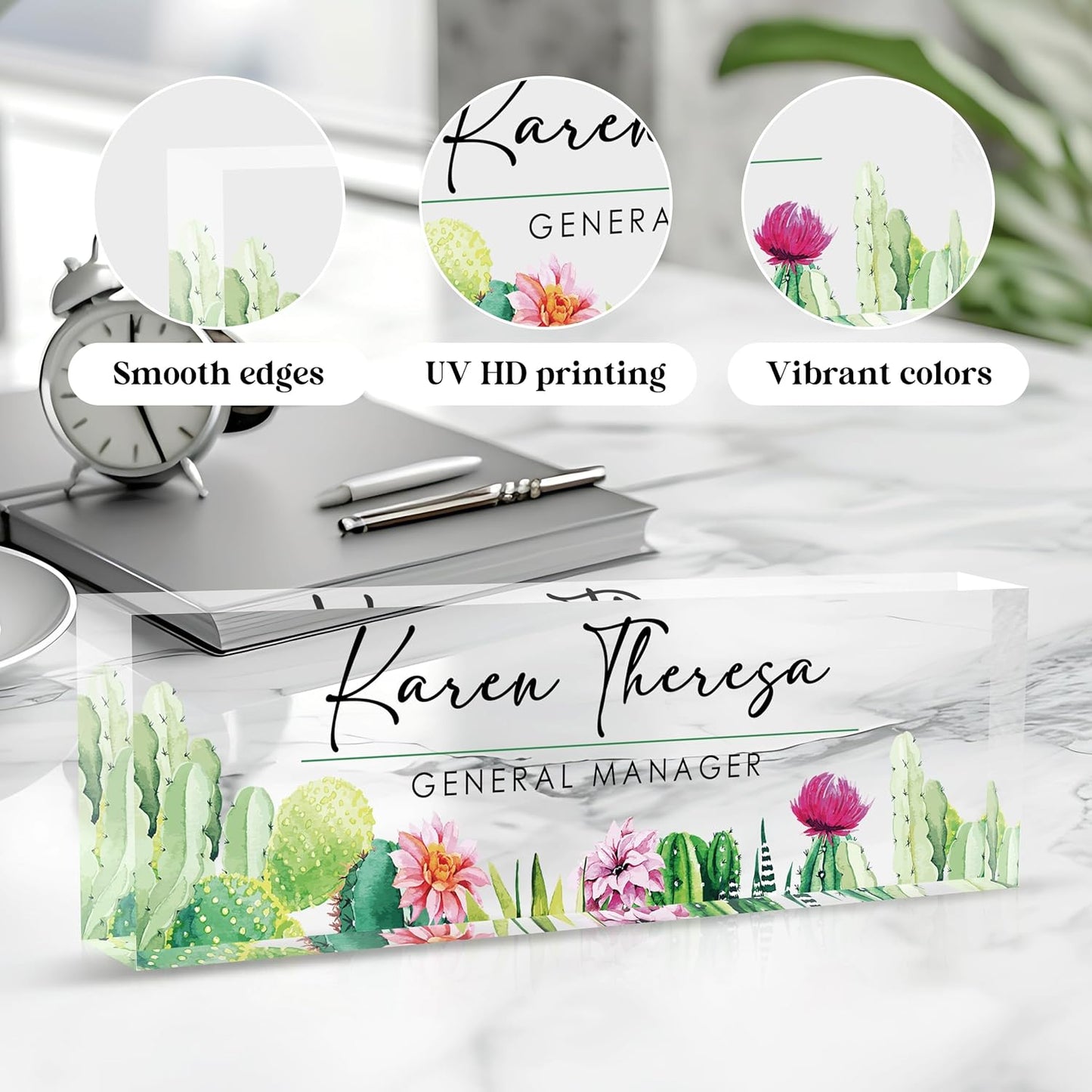 Custom Office Name Plate, Personalized Gifts for Women & Men, Appreciation Gifts for Employees, Office Desk Accessory (Cactus)