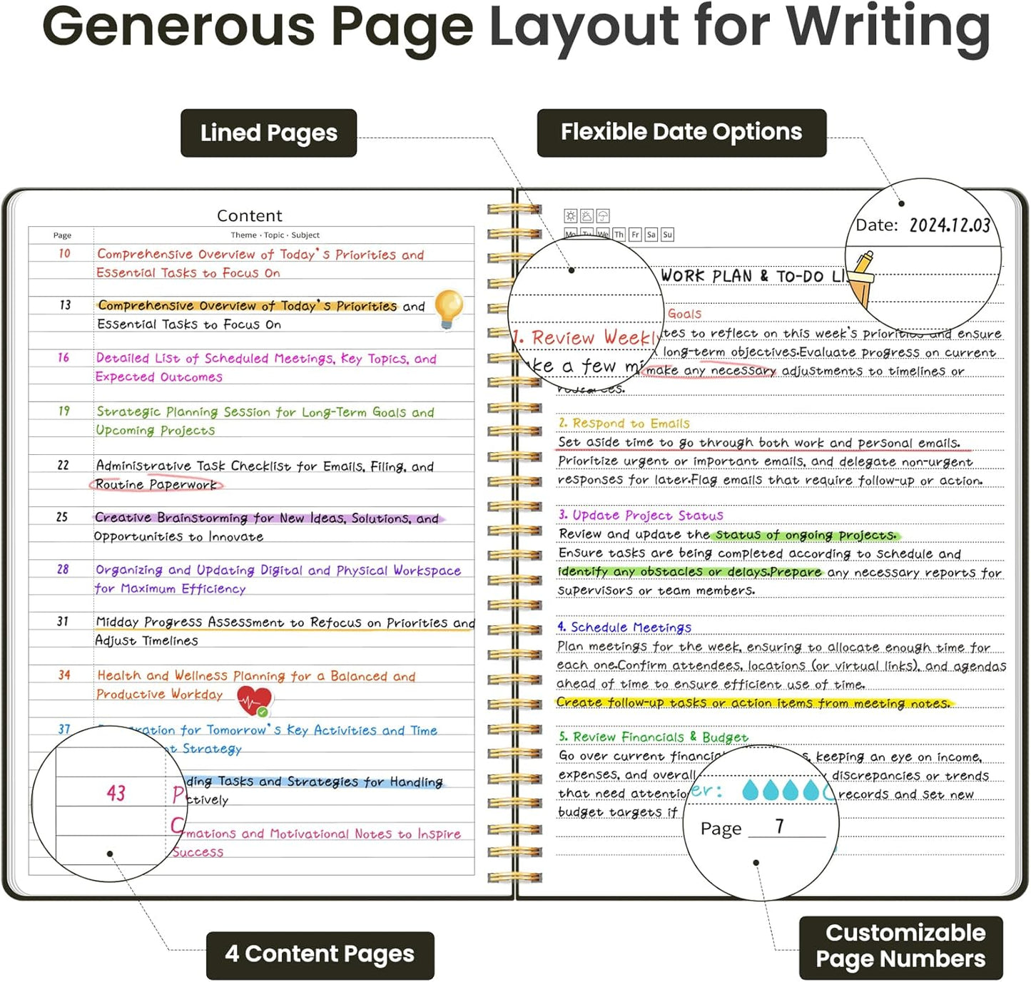 Taja Spiral Lined Notebook, 8.5"x11" Notebooks for Work, Large A4 Journal for Women & Men, College Ruled Journaling Notebook for Writing, Plastic Cover Spiral Journal, Wild Rose