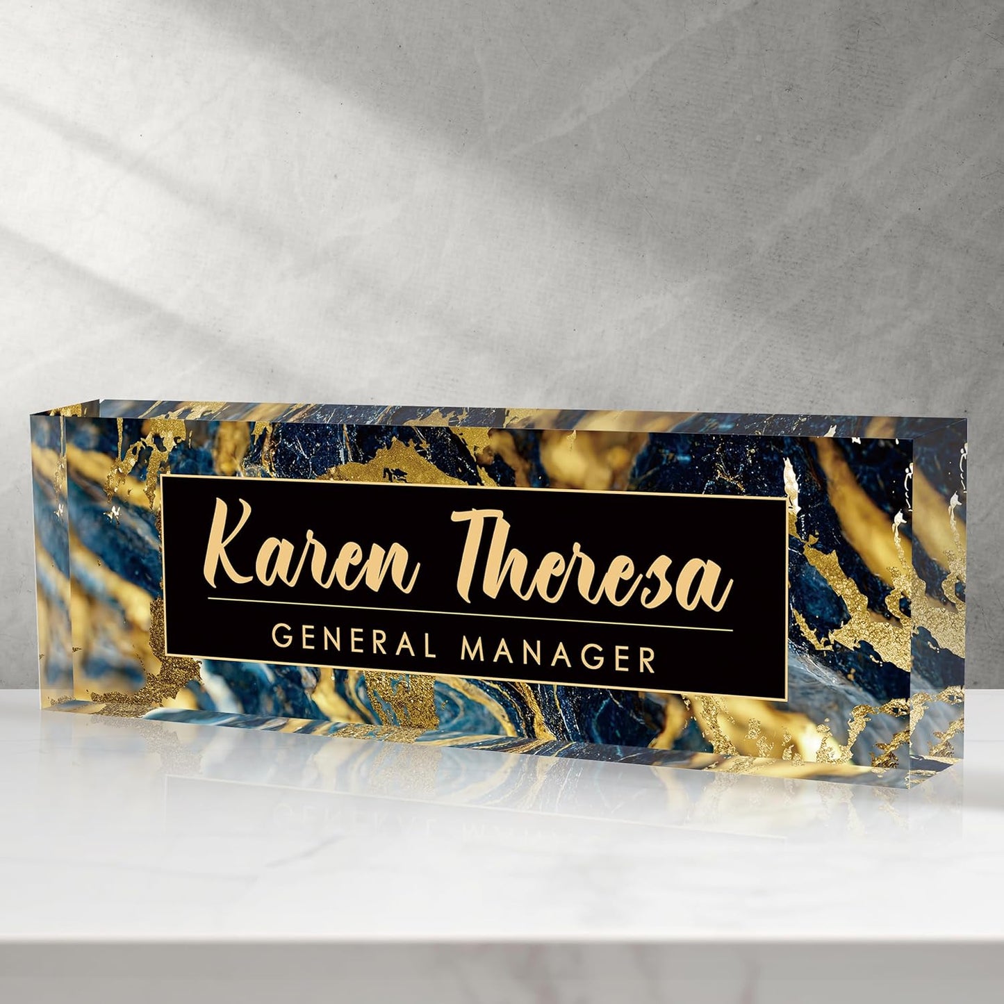 Custom Office Name Plate, Personalized Gifts for Men, Appreciation Gifts for Employees - Office Desk Accessory (Black Gold Marble)