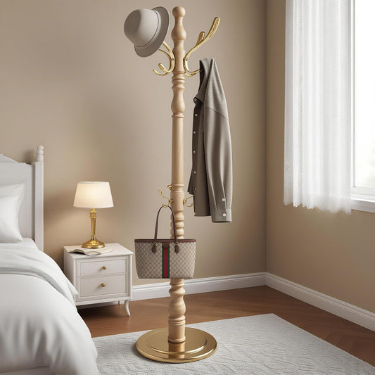 Vintage Wooden Coat Rack Free Standing,14 Hooks, 3-Level Adjustable Height, 73-Inch Retro Coat Rack Stand, Suitable for Entryway, Living Room, Office and Bedroom (Natural)