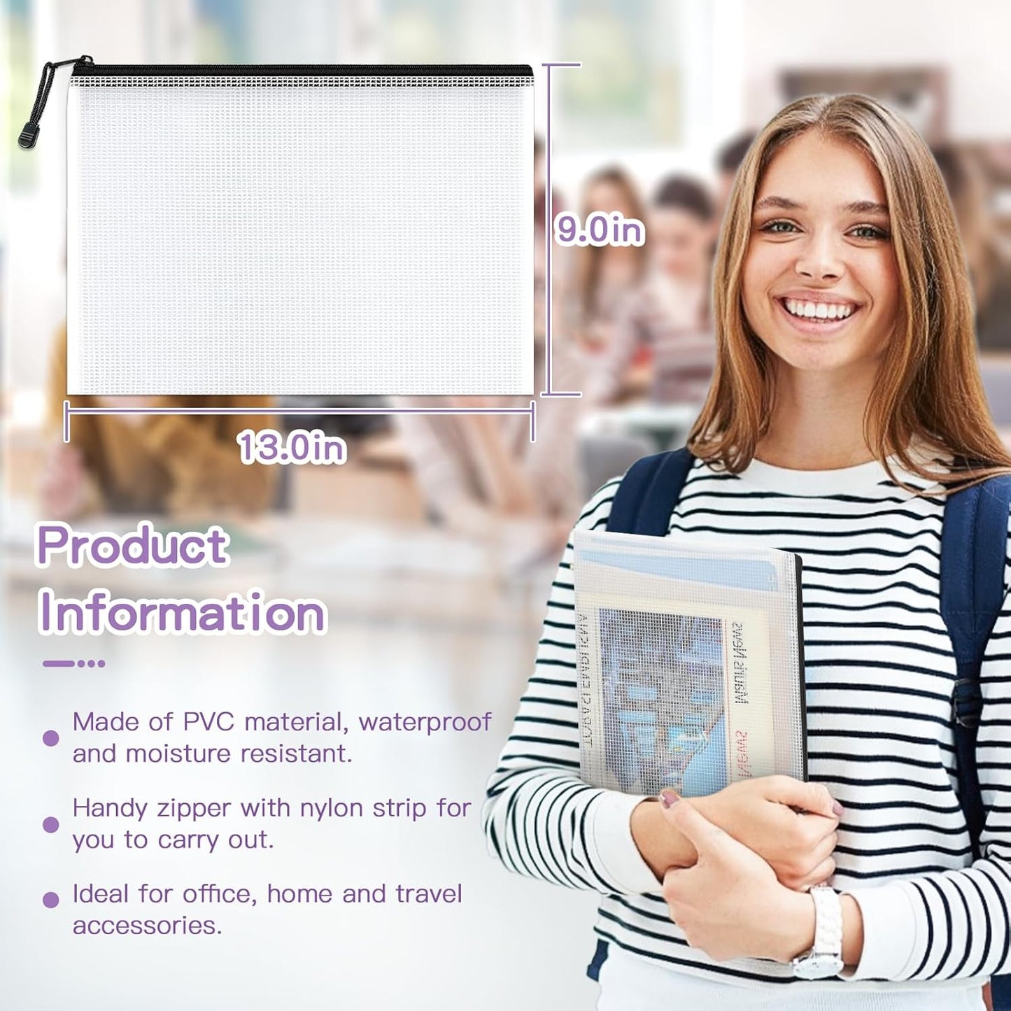 Umriox Zipper Pouch, 13.0x9.0 in (Black, 36 Packs), Zipper Pouches for Organizing, Clear Zipper Pouches for Office Supplies