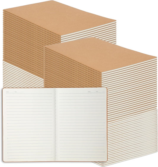 miikoul 100 Pack A5 Kraft Paper Notebook Lined Journal Bulk, 8.3 X 5.5 Inch, 60 Pages/30 Sheets, 80gsm, Travel Notebook Notepad for Adult, Students, Gift, Office, Back to School Supplies