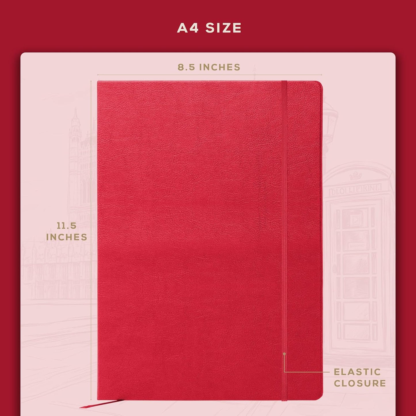 Beechmore Books A4 Sketchbook – 8.5x11 Premium Vegan Leather Bound Large Sketch Book Hardcover with 156 Thick 160gsm Perforated Ivory Pages, Blank Sketch Pad, Gift Boxed, Back Pocket, Ribbon Bookmark