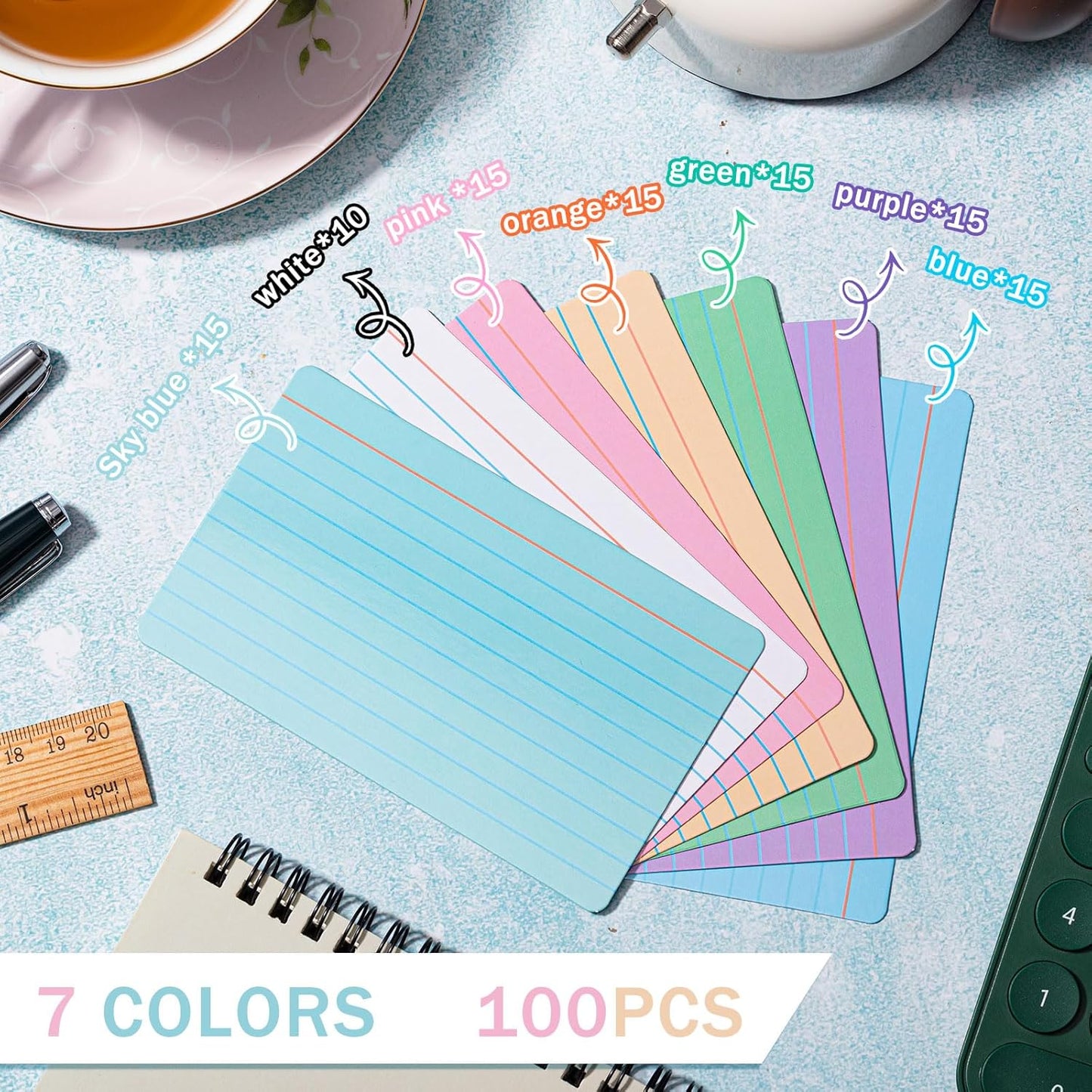 Harloon 100 Pcs Dry Erase Index Cards 4 x 6 Inch Laminated Reusable Dry Erase Note Cards Sheets for Office to Do List (Ruled Candy Color)