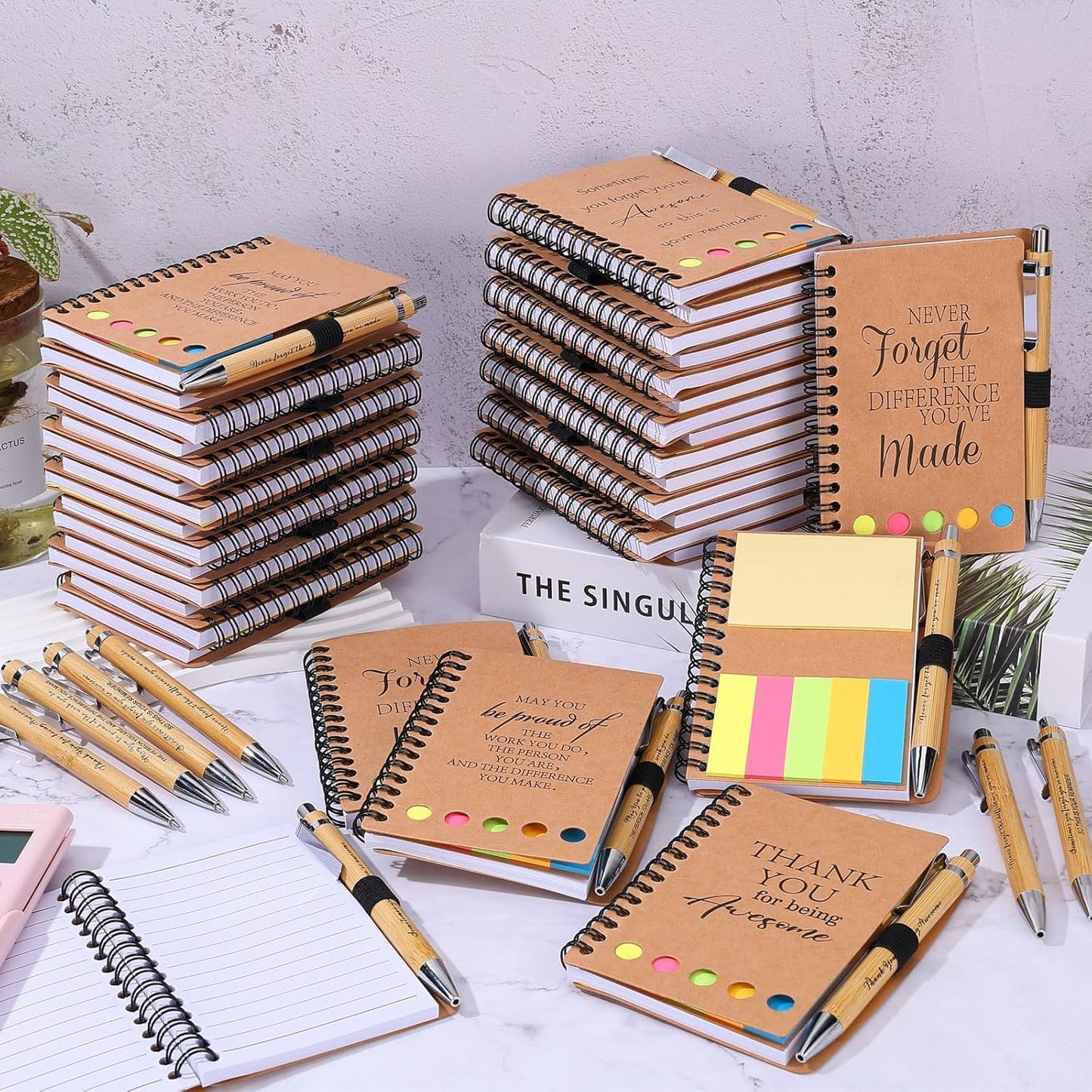 60 Sets Employee Appreciation Gifts Spiral Notebooks with Sticky Notes Notepads Thank You Journals Inspirational Bamboo Ballpoint Pens Bulk for Nurse Teacher Coworker
