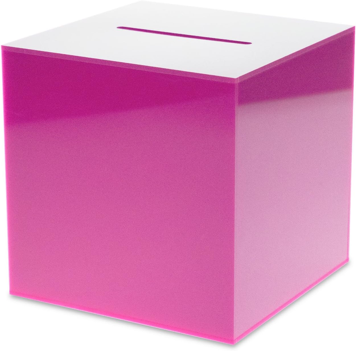 Source One Premium Acrylic Cube Donation Box with Deluxe Rear Open Door and Cam Lock Suggestion Box (8 Inch, Pink)