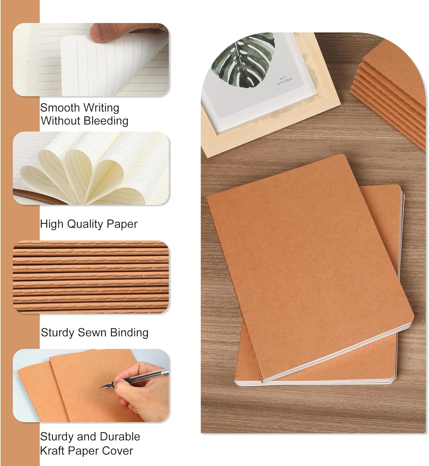 miikoul 100 Pack A5 Kraft Paper Notebook Lined Journal Bulk, 8.3 X 5.5 Inch, 60 Pages/30 Sheets, 80gsm, Travel Notebook Notepad for Adult, Students, Gift, Office, Back to School Supplies