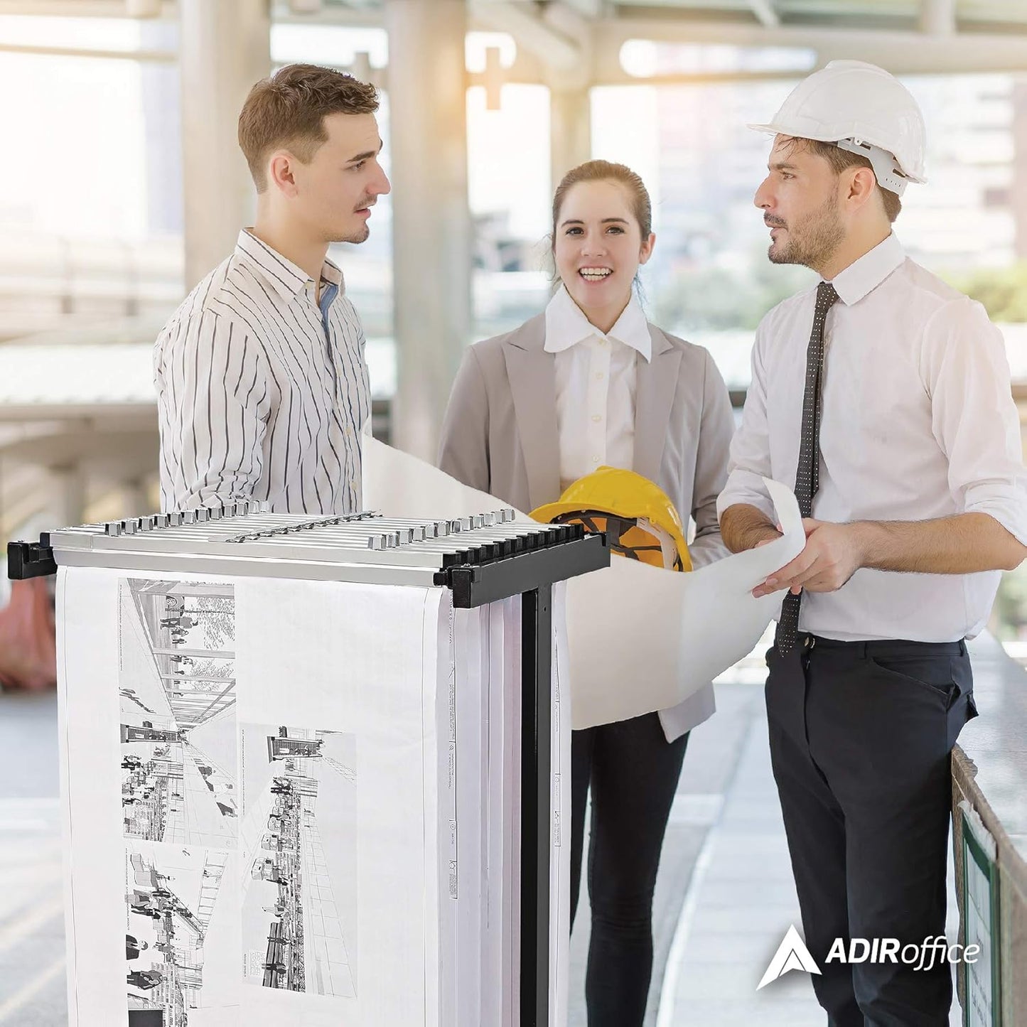 Adir Mobile Blueprint Storage Rack - Adjustable Mobile Blueprint Holder, Vertical Architect Drawing Rack with Wheels, Poster Rack Display, Construction Plans Holder (Without Blueprint Clamps)