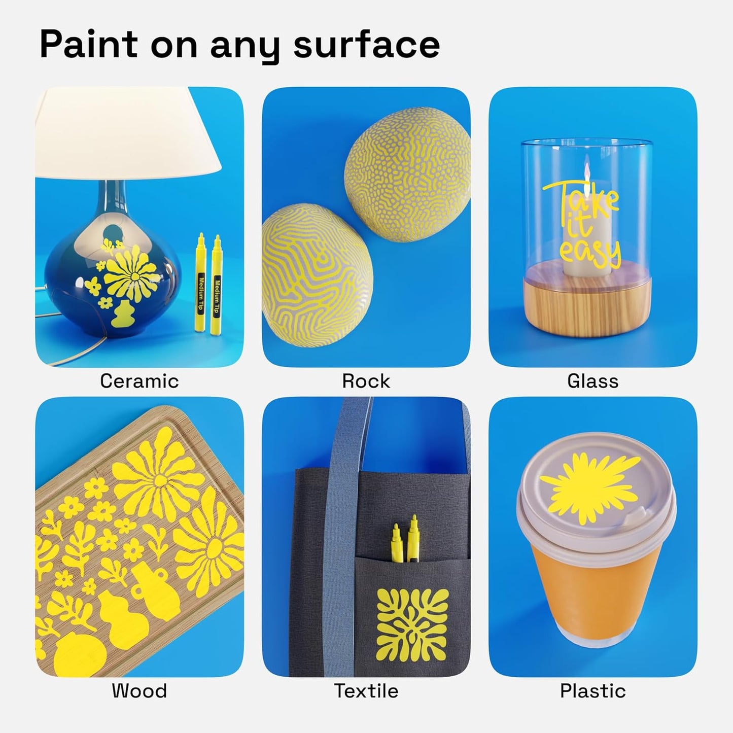 ARTISTRO 2 Yellow Acrylic Paint Markers - 3mm Medium-Tip Paint Pens - Perfect for Crafting, Art Projects, & More