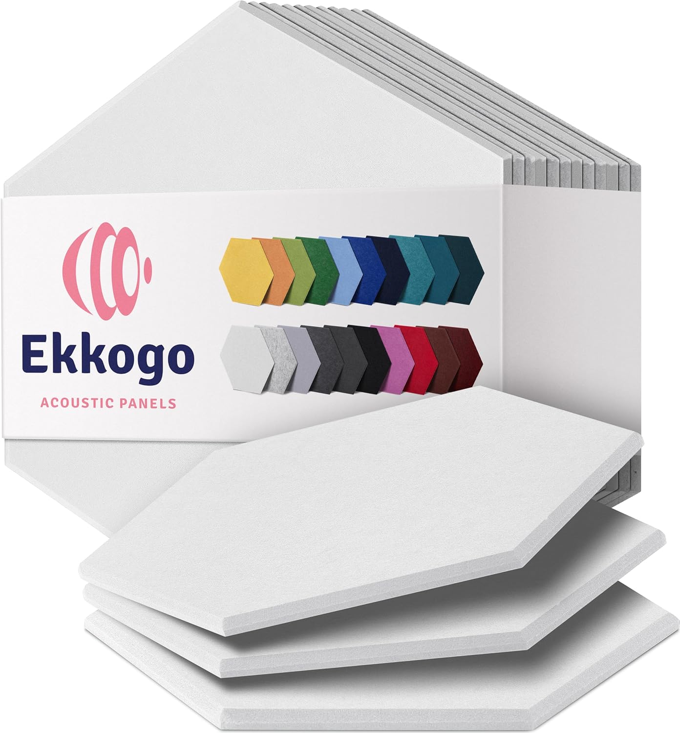 Acoustic Panels - 12-Pack Soundproof Wall Panels, 12"X10.4"X0.4", High Density Sound Dampening - White Hexagon