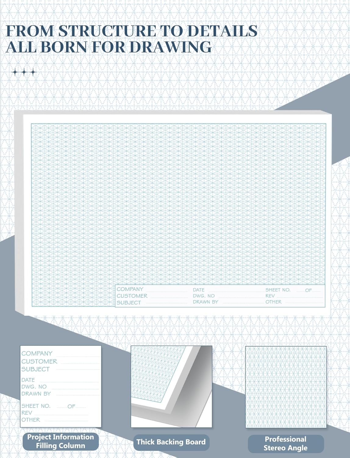Isometric Graph Paper 11x17, 50 Sheets Large Graph Paper Pads, Top Landscape Glue Binding Blueprint Engineering Paper, Isometric Grid Paper 11x17 for Drafting, Architecture, Engineering and 3D Design