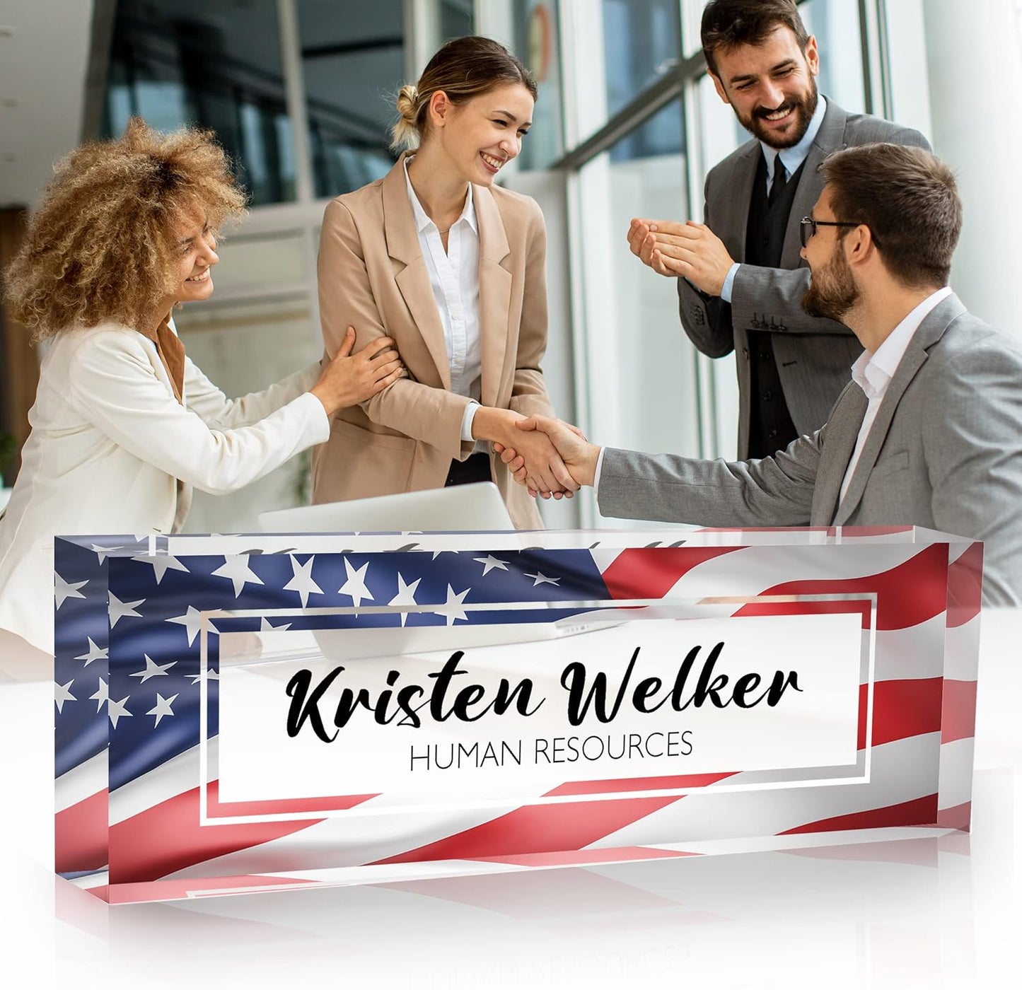 Desk Name Plate Personalized, Custom Name Plates for Desks, Premium Flag Acrylic Desk Name Plate, Office Desk Decor for Women or Men Coworkers, Boss, Employee, Teacher (Flag1)