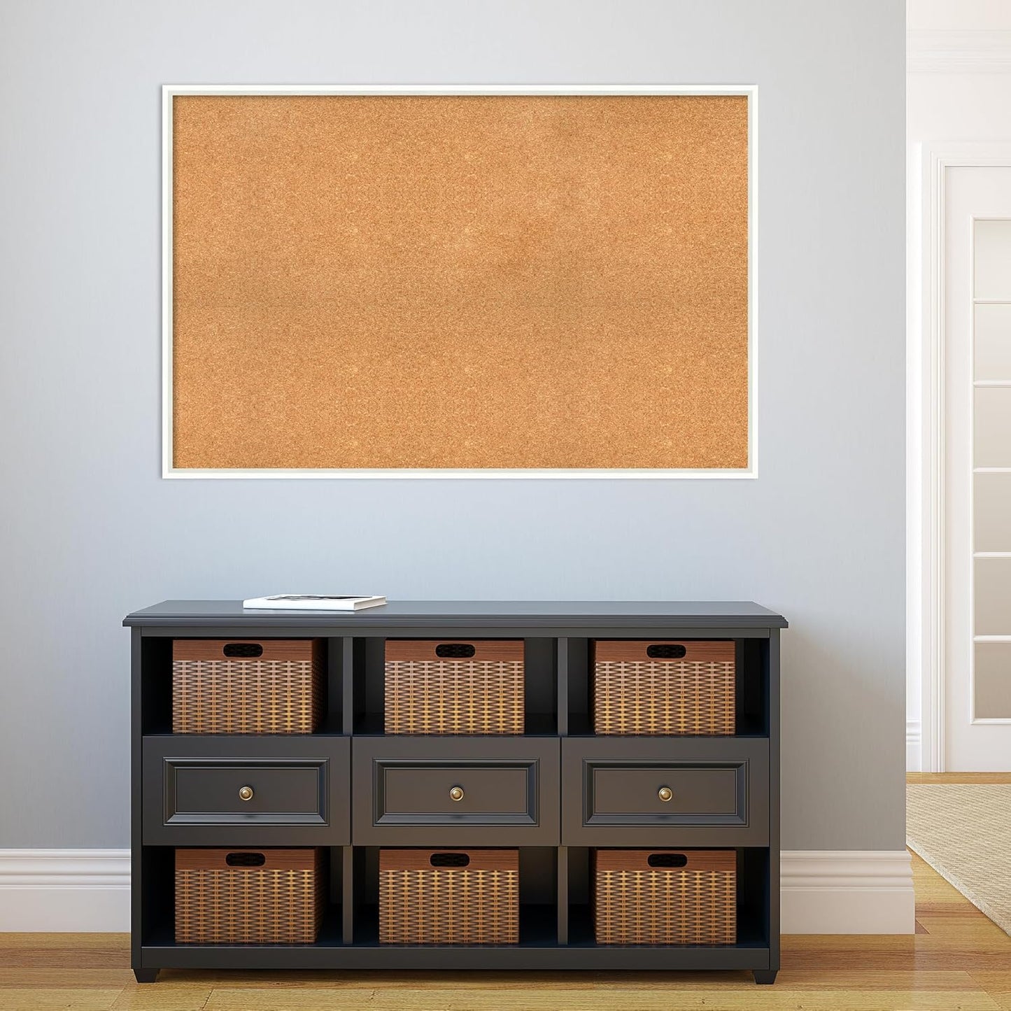 Amanti Art Natural Cork Board for Wall, 31x47 Vision Board with White Frame, Oversize Corkboard Office Decor for Home Organization, Modern Corkboard Pinboard to Display Items for Home Organization in