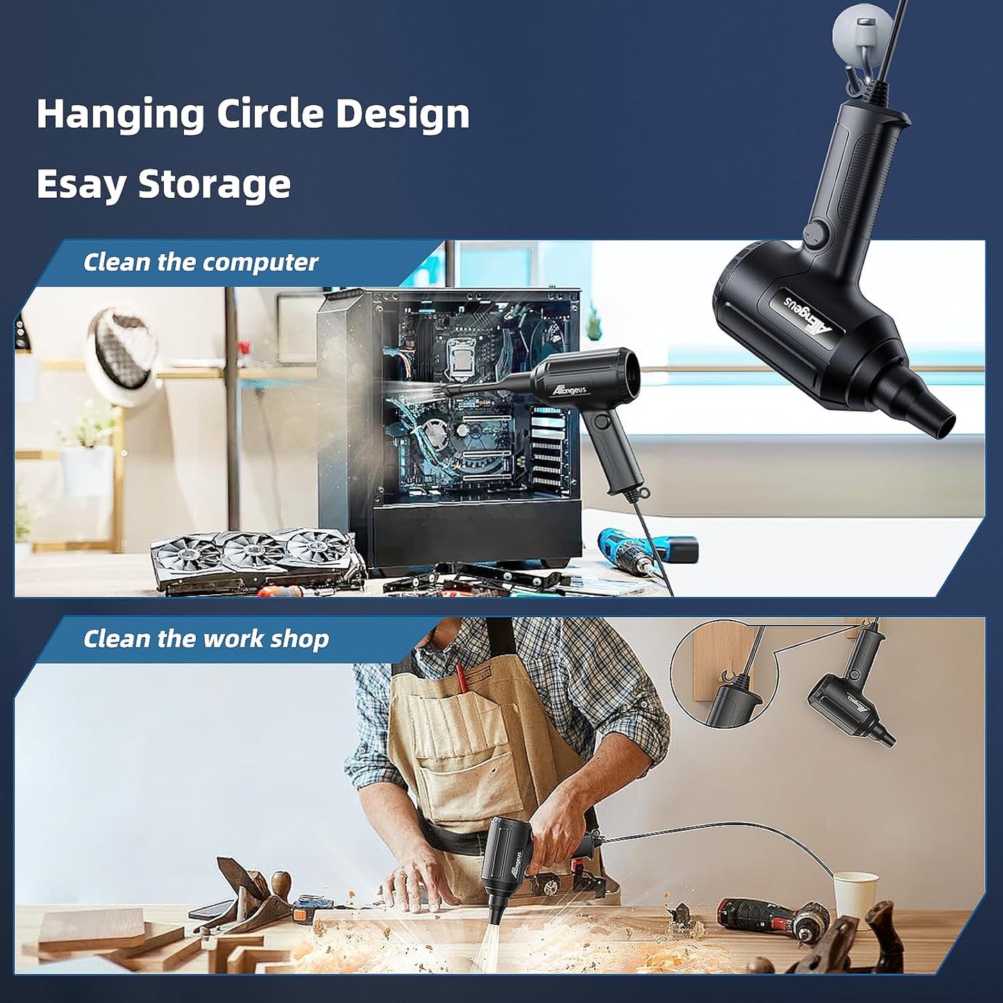 ATEngeus Air Duster, Stepless Speed Electric Air Duster, Multi-Use Compressed Air Duster, Keyboard Cleaner, Replace Canned Air, Air Blower for Clean Dust, Hairs, Laptop, PC