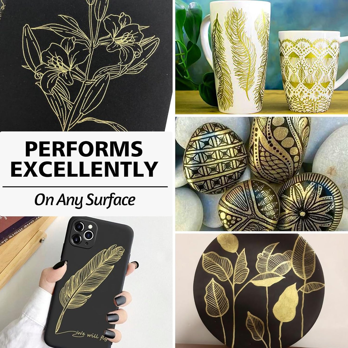 SFAIH Gold & Silver Paint Markers Pens - 4 Pack 0.7MM Fine Tip Metallic Acrylic Markers for Card Making, Gift Decorating, Rock Painting, Detailed Art