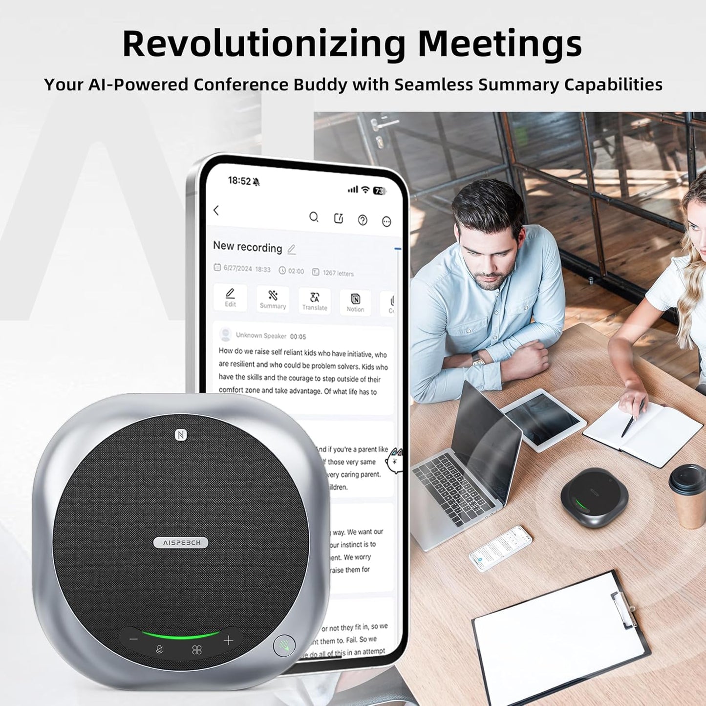 Bluetooth Conference Speakerphone M6 Conference Microphone with AI Noise Reduction AI Transcription Full-Duplex 360° Omnidirectional Voice Pickup USB Speaker for Teams Zoom Home Office, Black
