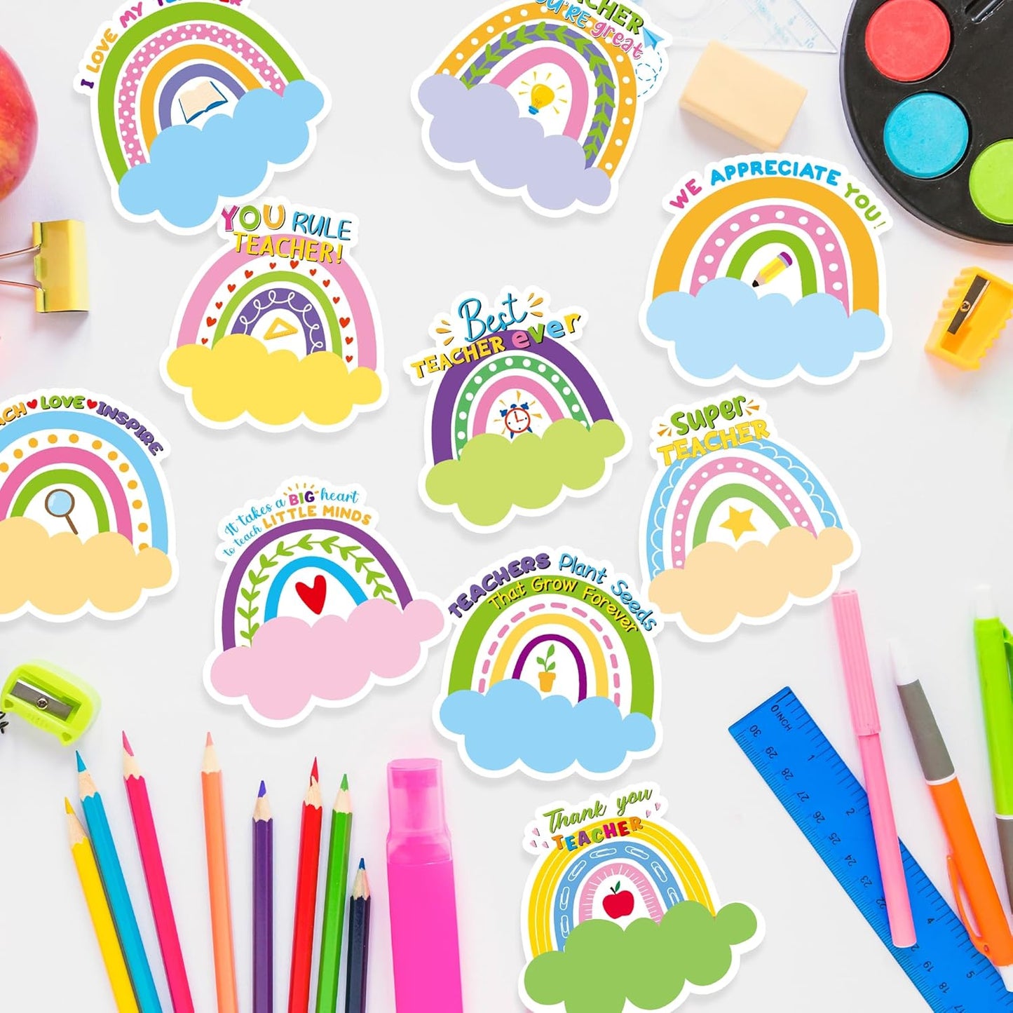 Xqumoi 30 Pack Teacher Sticky Notes - Rainbow Self Sticky Notepads Teacher Notepads Writing Memo Pads Teacher Appreciation Gift Back to School Office Supplies Birthday Party Favors Goodies Bag Fillers