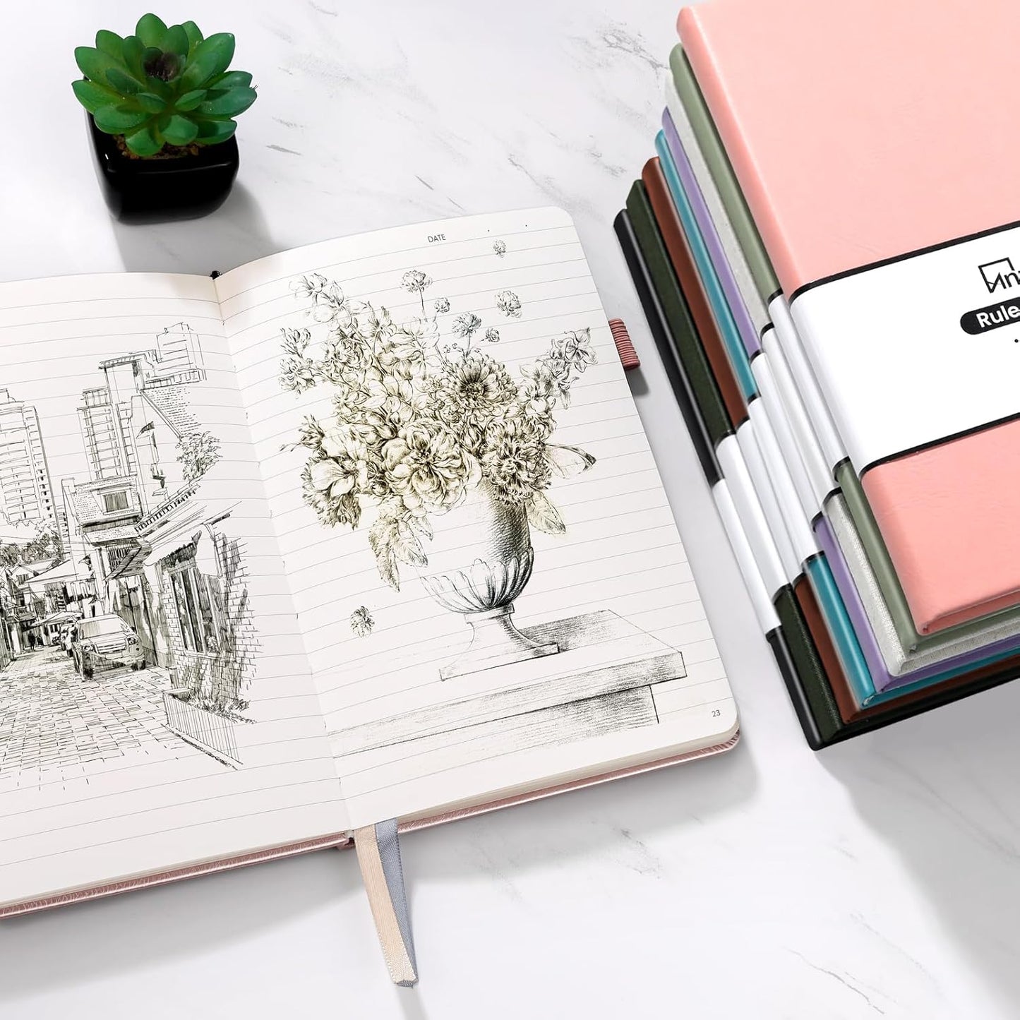 Annecy Lined Journal Notebook, Hardcover Numbered College Ruled Journal, Medium 5.5x 8.25, 160 Pages 100GSM Writing Paper, Brown