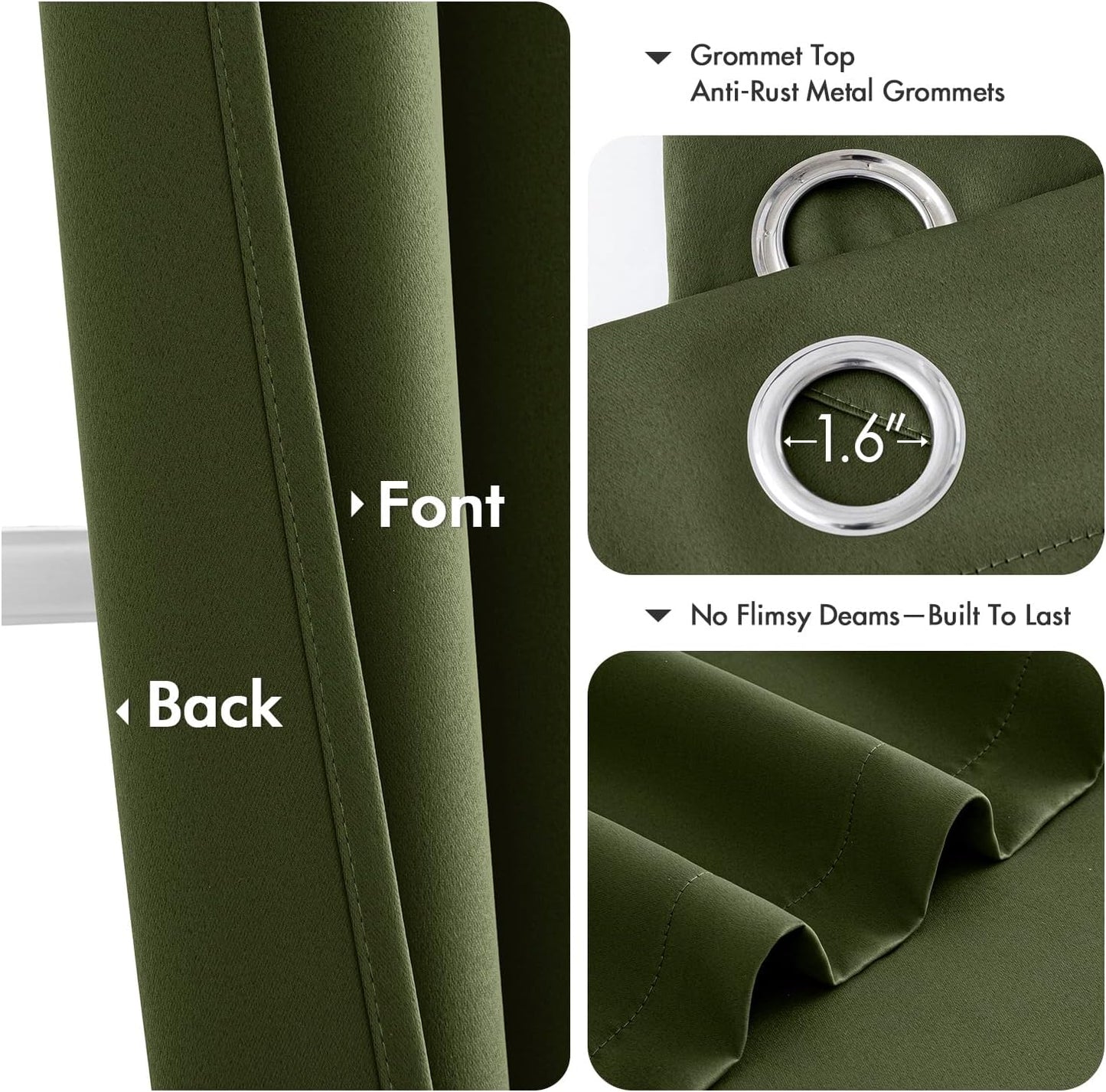 MIULEE Olive Green Blackout Curtains - Thermal Insulated Bedroom Curtains Room Darkening Drapes for Living Room Kitchen Grommet Top Light Blocking Window Treatment, 40 x 45 Inches Long, 2 Panels