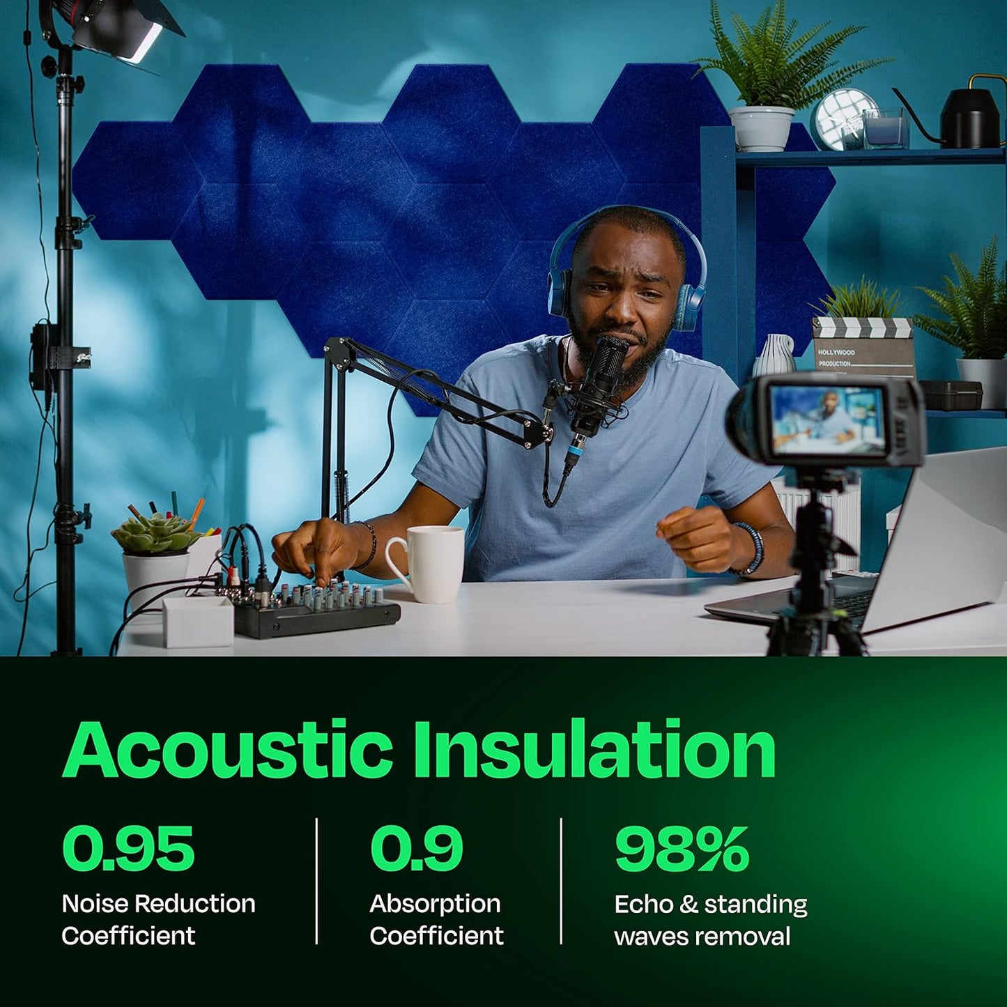 Acoustic Panels 12-Pack Soundproof Wall Panels 12"X10.4"X0.4" Sound Panels High Density Sound Dampening Panels - [Admiral Blue Hexagon]