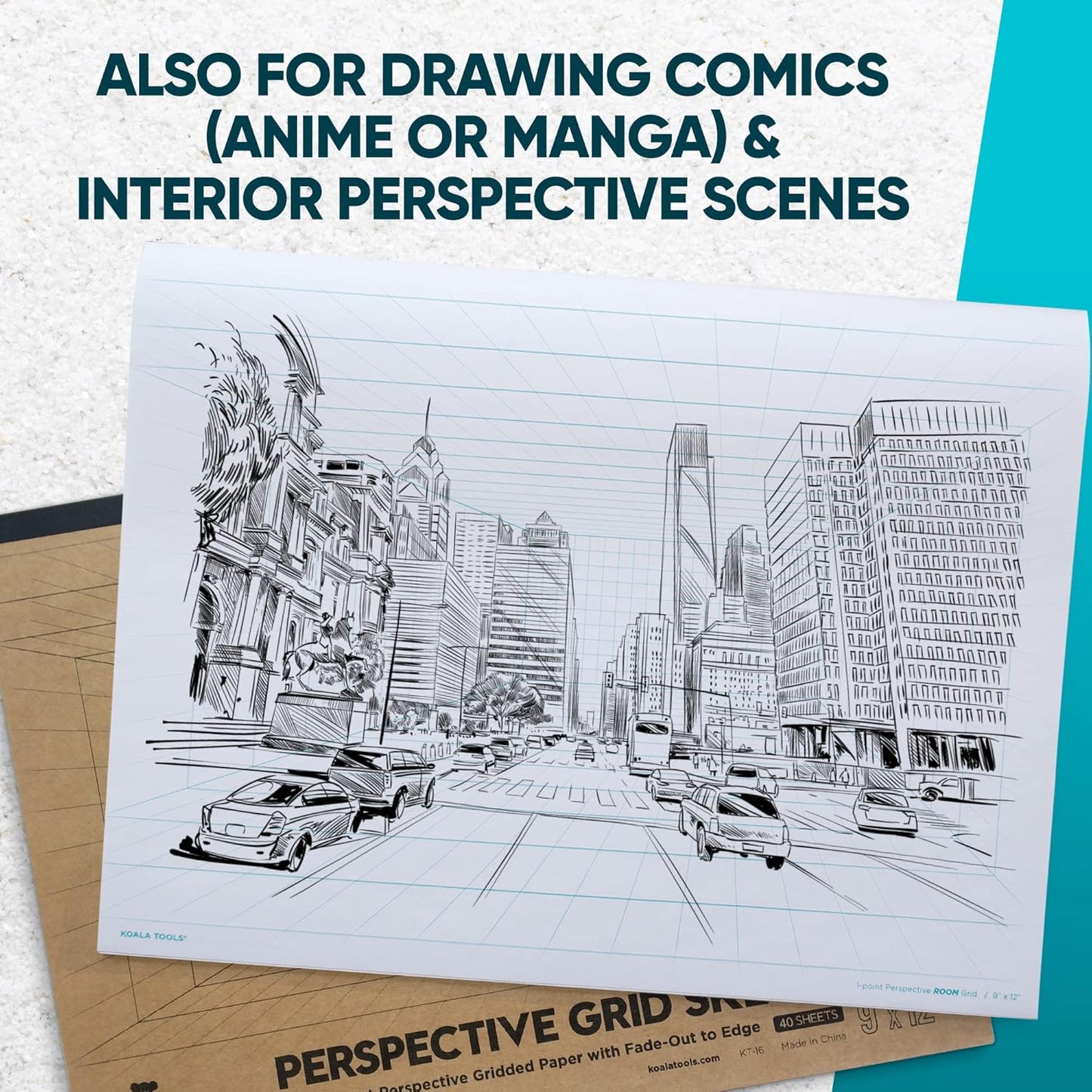 Koala Tools | Drawing Perspective (1 and 2-Point) Large Sketch Pad (1 Point - 9 x 12)