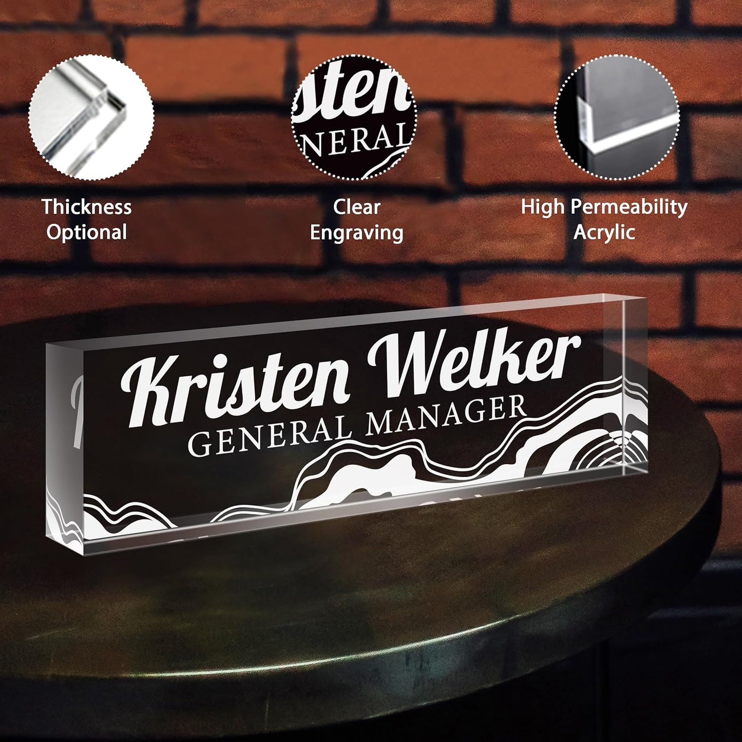 Personalized Name Plate for Desk - Custom Engraved Name Plates for Man - Boss Day Gifts for Boss - Acrylic Office Decor Appreciation Gifts for Teacher Nurse Coworker Social Worker (White Spray)