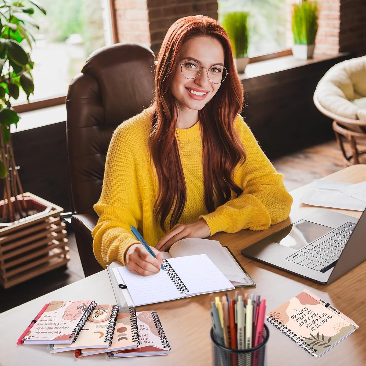 Kosiz 48 Pcs/24 Set Positive Affirmation Gifts Gratitude Spiral Notebooks with Pens Motivational Encouragement Notepads Daily Affirmations Journal for Women (Rainbow)