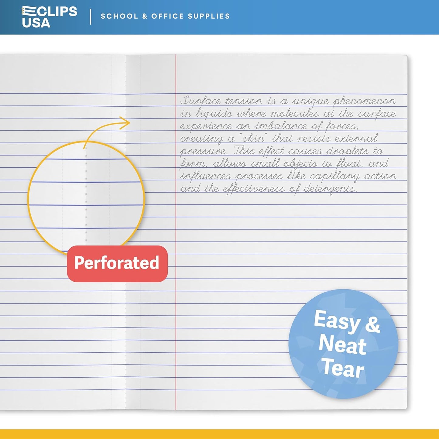 E-CLIPS USA Non Spiral Notebook, 1 Subject, College Ruled Notebook, Journal Notebook, Notebooks Bulk, School Supplies, Perforated Edges, 6 Colors, 70 Sheets (6, College Ruled)