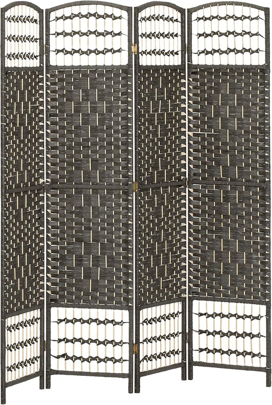 HOMCOM 4 Panel Room Divider, Folding Privacy Screen, 5.6' Room Separator, Wave Fiber Freestanding Partition Wall Divider, Dark Gray