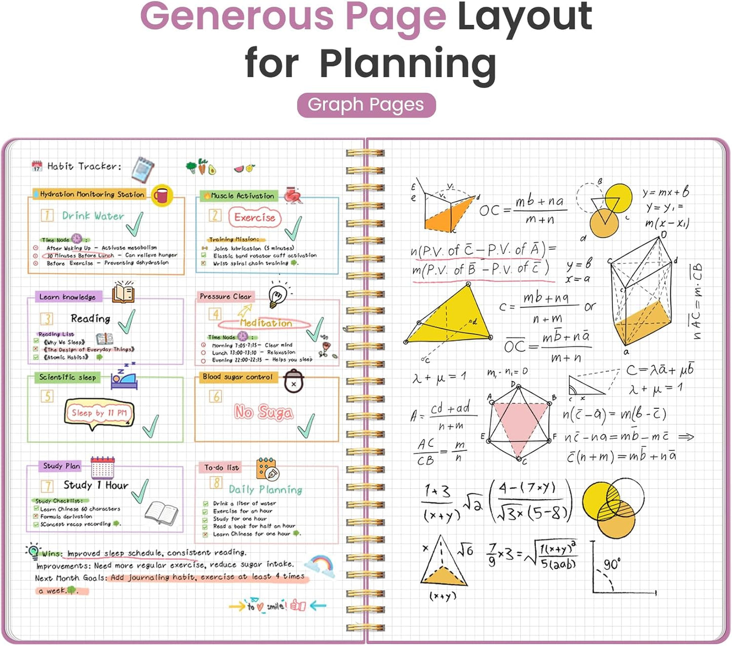 Taja Spiral Graph Notebook, 8.5"x11" Notebooks for Work, Large A4 Journal for Women & Men, Grid Notebook, Journaling Notebook for Writing, Plastic Cover Spiral Journal, Purple