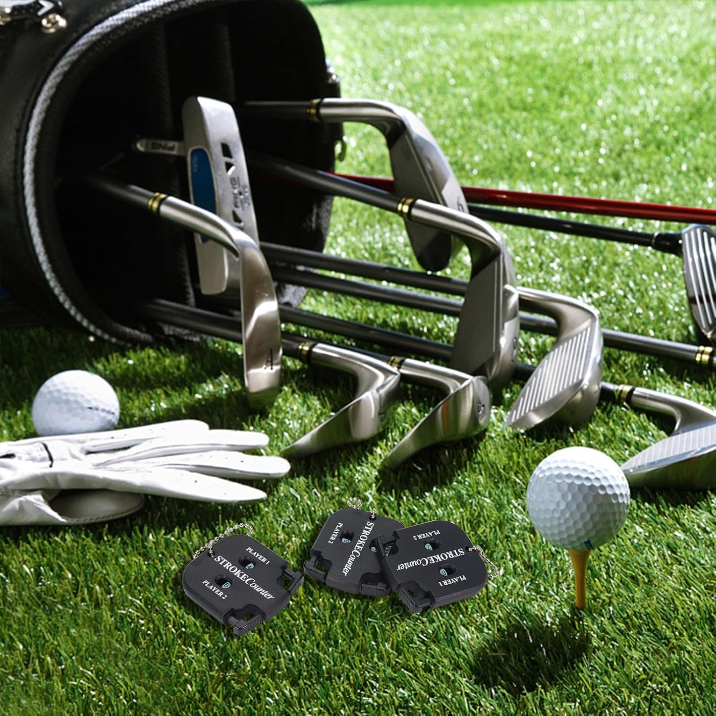 3 Pack Portable Golf Stroke Counter with Key Chain, 2 Player Shot Score Clicker Counter Handheld Small Digital Tally Counter for Golf Game Scoring Keeper Pitch Men Women