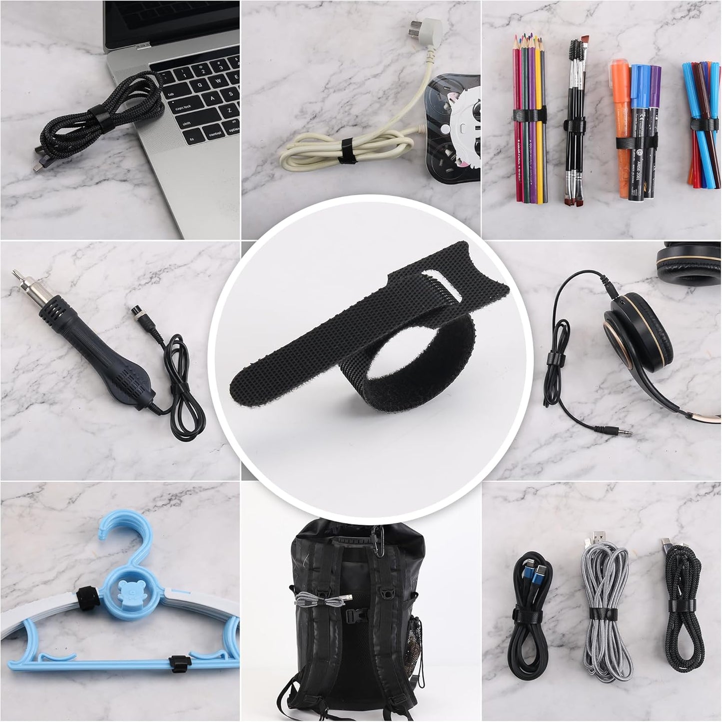 Reusable Cable Ties, 210 PCS 8 Inches Adjustable Cord Straps Wire Organizer Cord Wrap and Hook Loop Cable Management